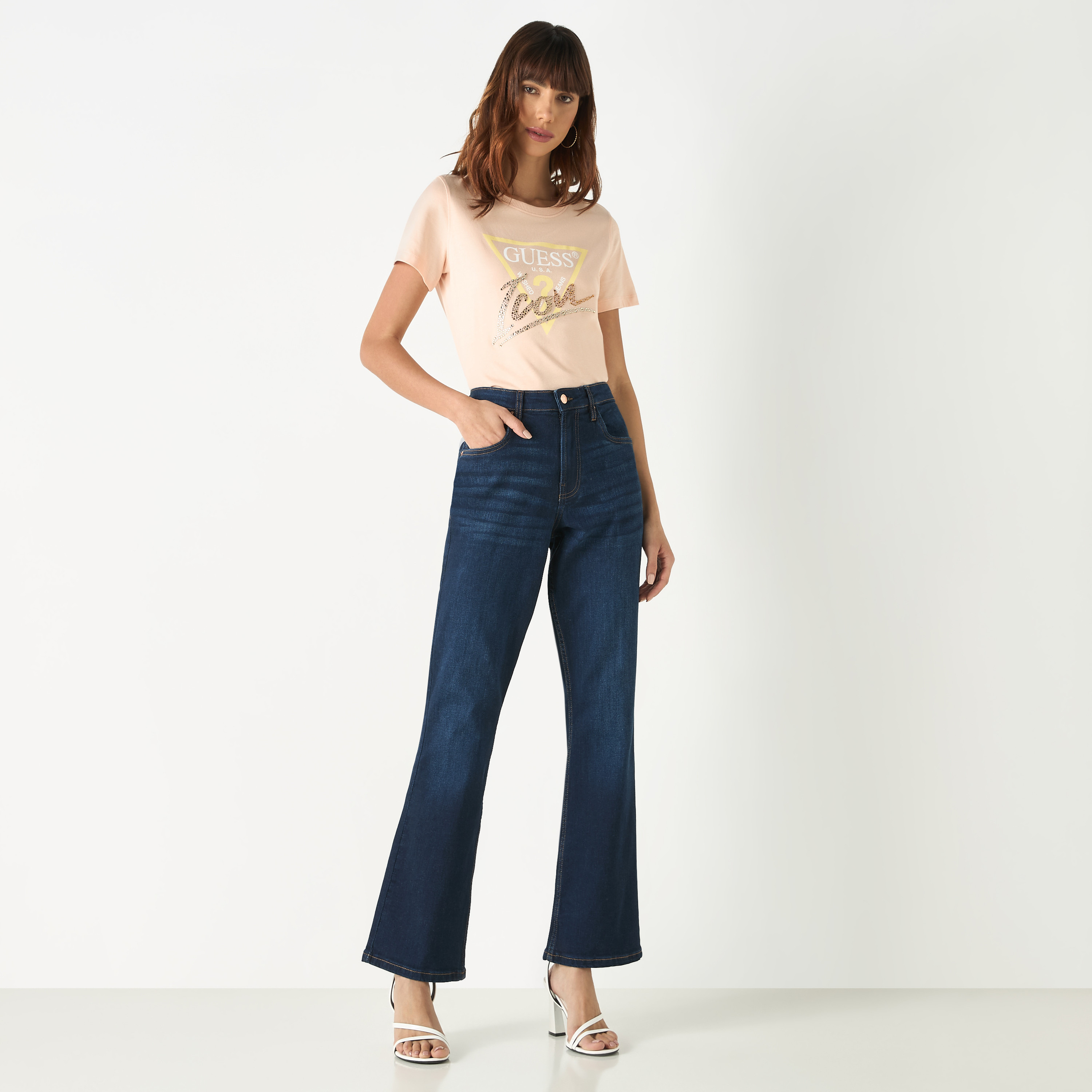Guess Logo Print Round Neck T-shirt with Short Sleeves-women-clothing-tshirts-image-8
