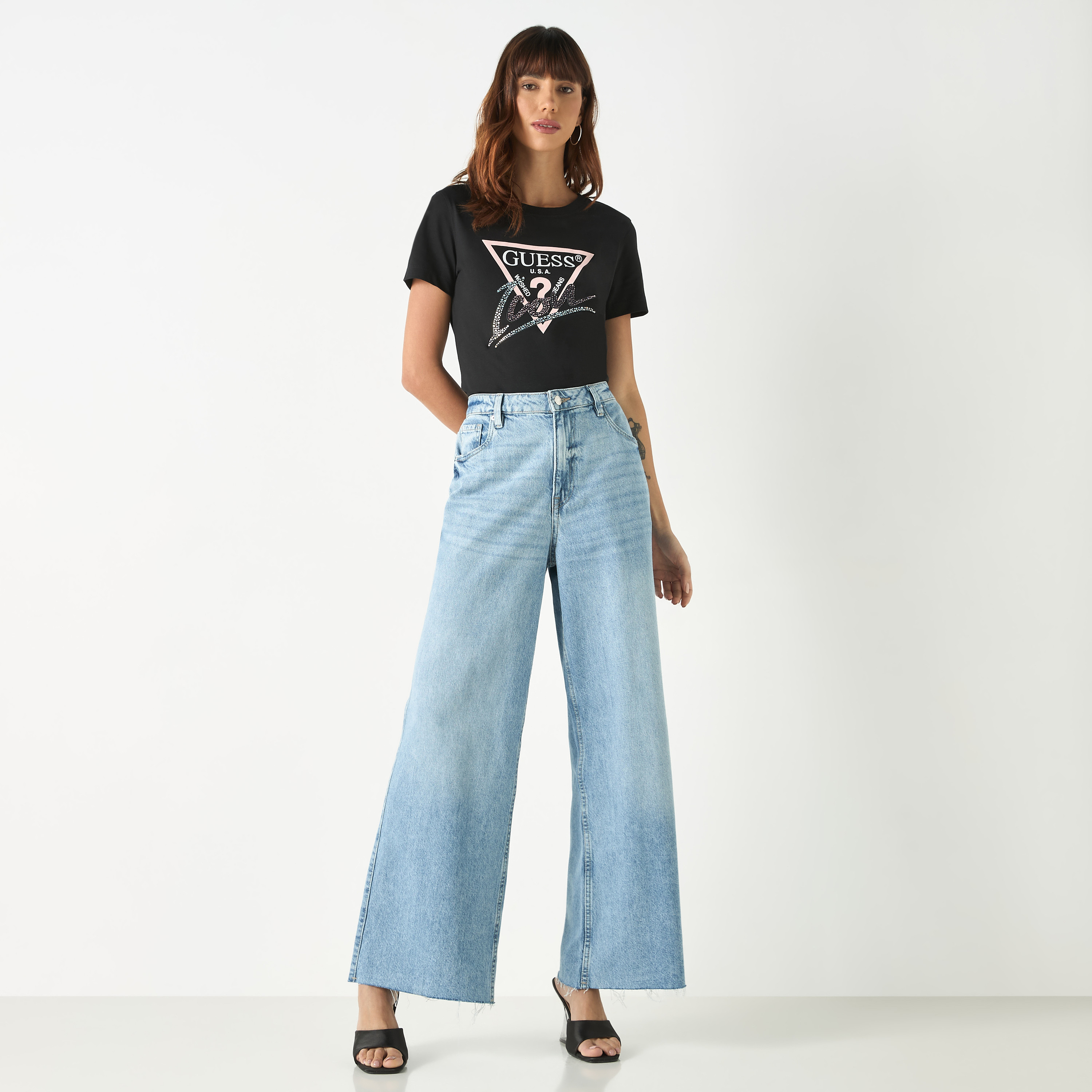 Guess Logo Print Round Neck T-shirt with Short Sleeves-women-clothing-tshirts-image-13