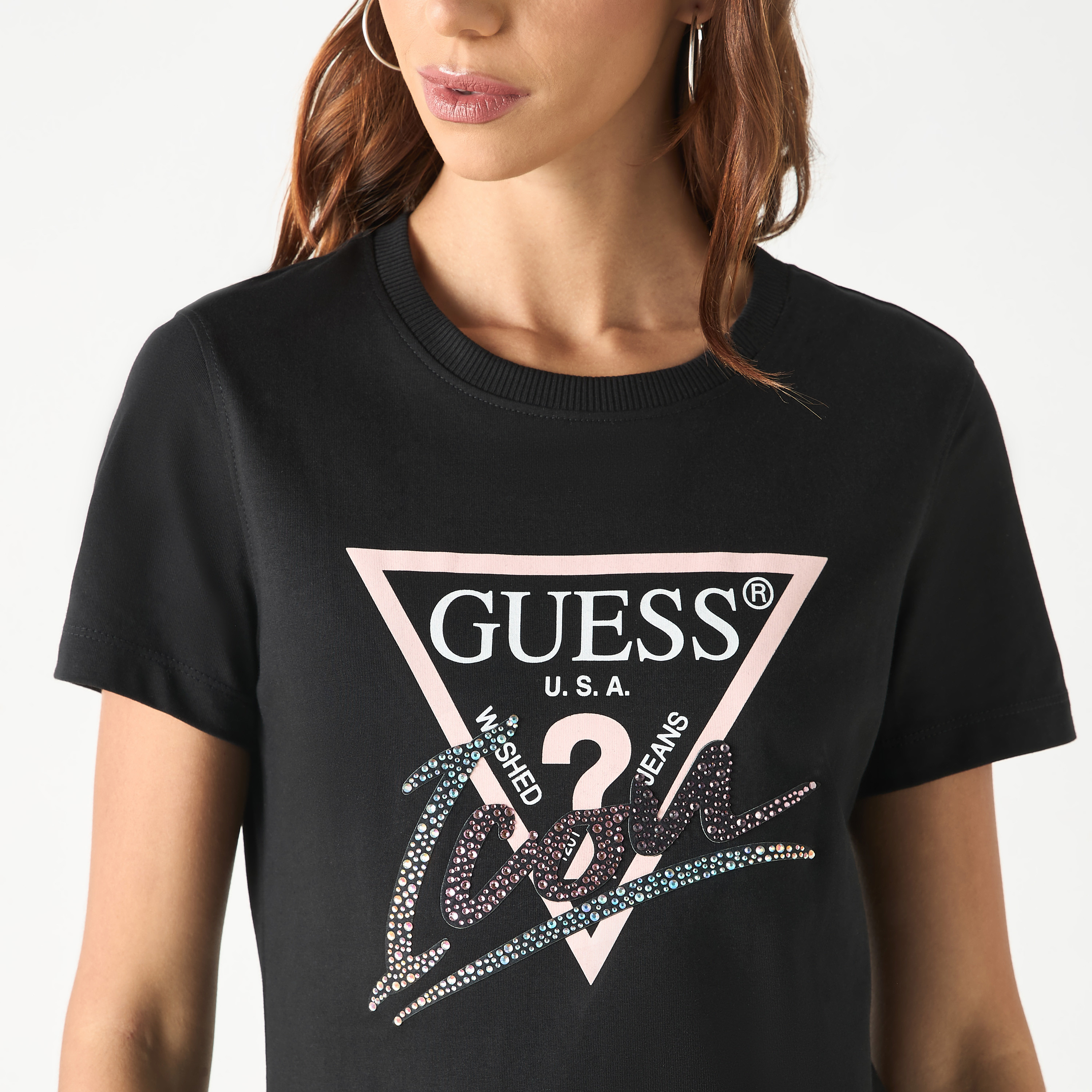 Guess Logo Print Round Neck T-shirt with Short Sleeves-women-clothing-tshirts-image-15