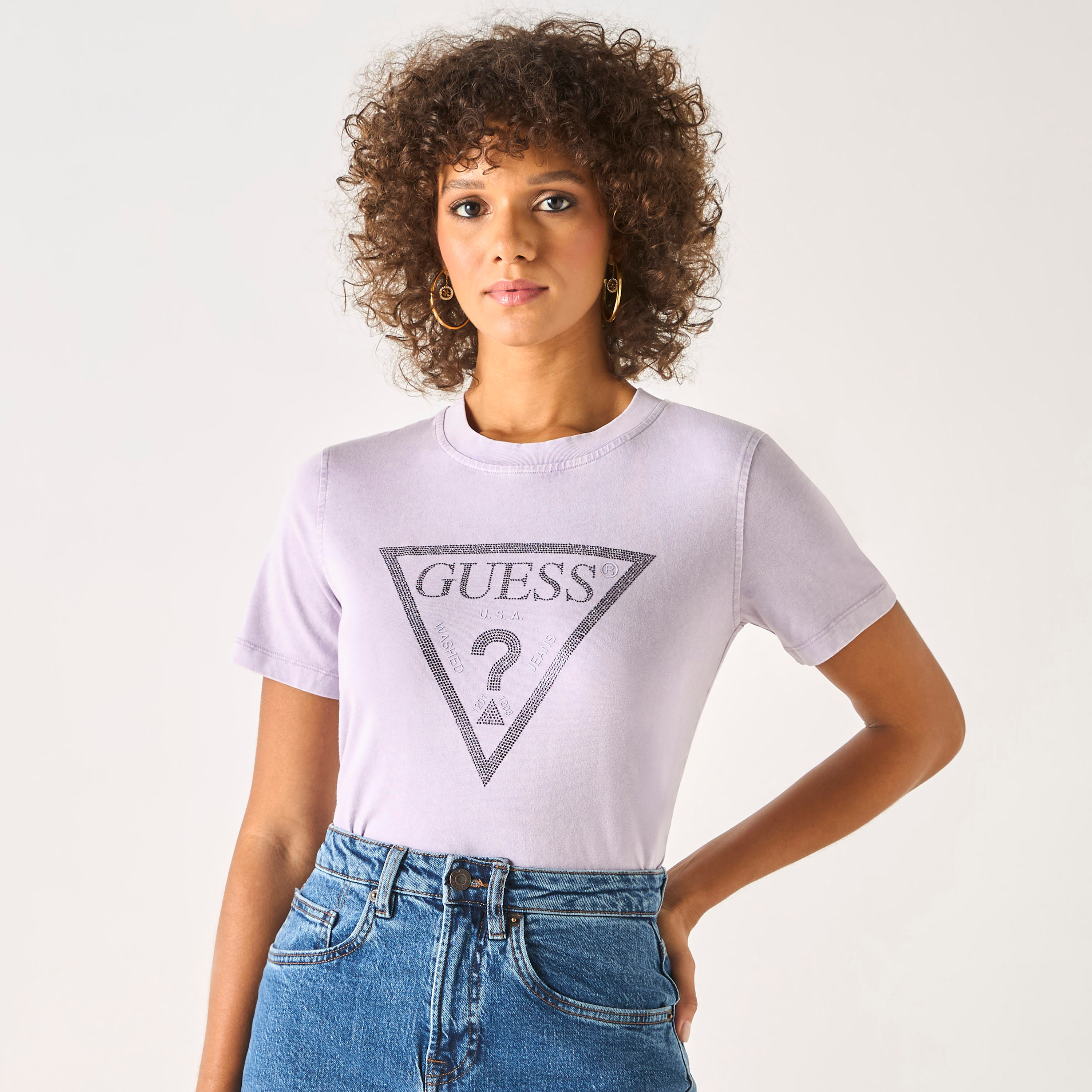 Guess Logo Detail Round Neck T-shirt with Short Sleeves-women-clothing-tshirts-image-1