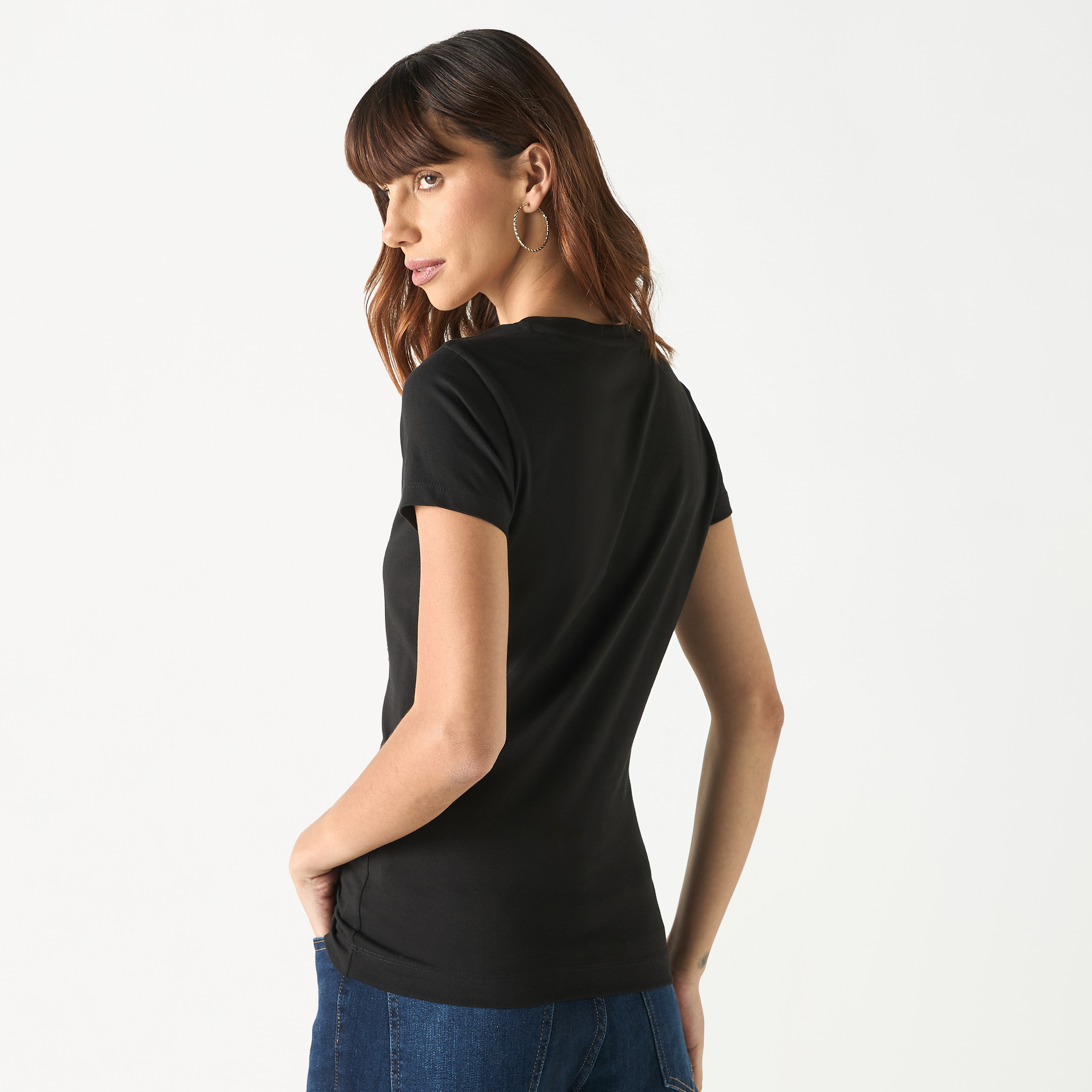 Guess Logo Embellished Round Neck T-shirt with Short Sleeves-women-clothing-tshirts-image-4