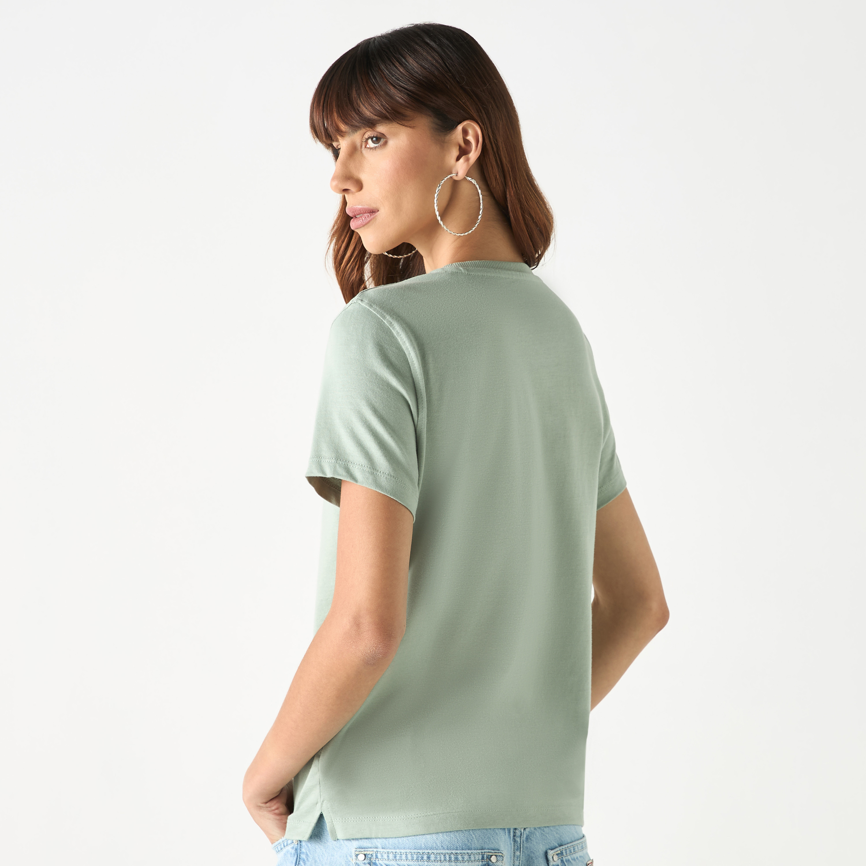 Guess Logo Embellished Round Neck T-shirt with Short Sleeves-women-clothing-tshirts-image-4