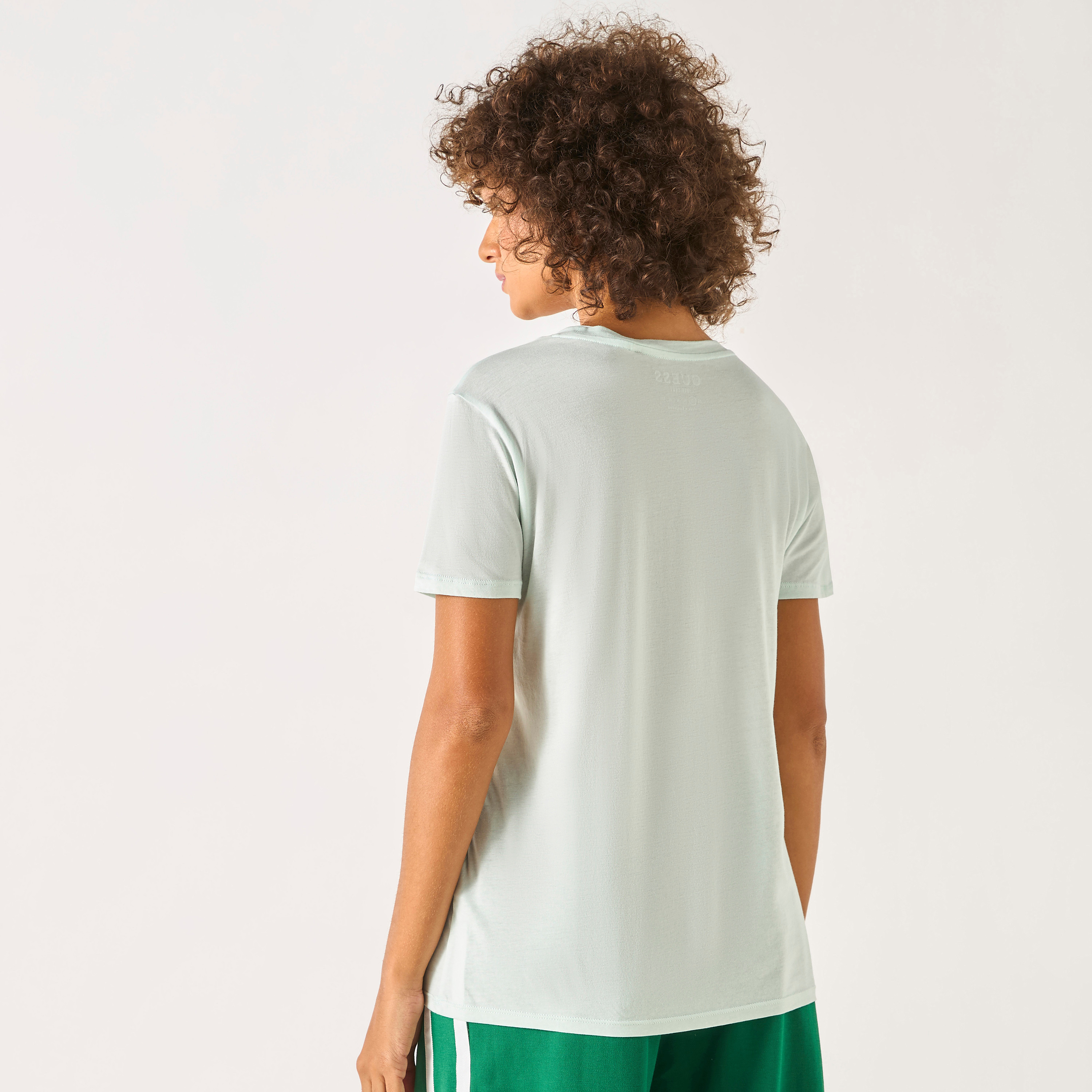Guess Logo Embellished Round Neck T-shirt with Short Sleeves-women-clothing-tshirts-image-5