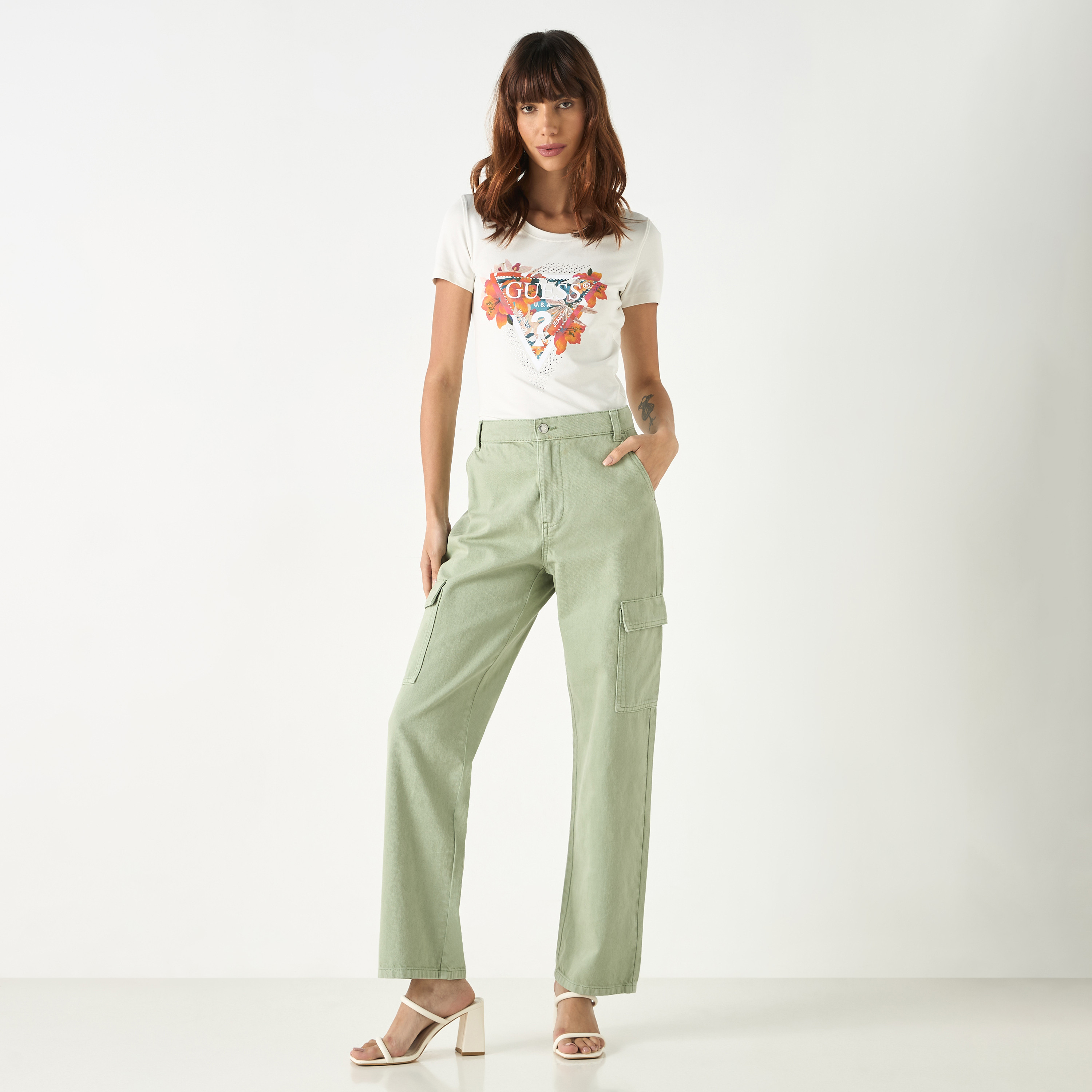 Guess Logo Print Round Neck T-shirt with Short Sleeves-women-clothing-tshirts-image-3