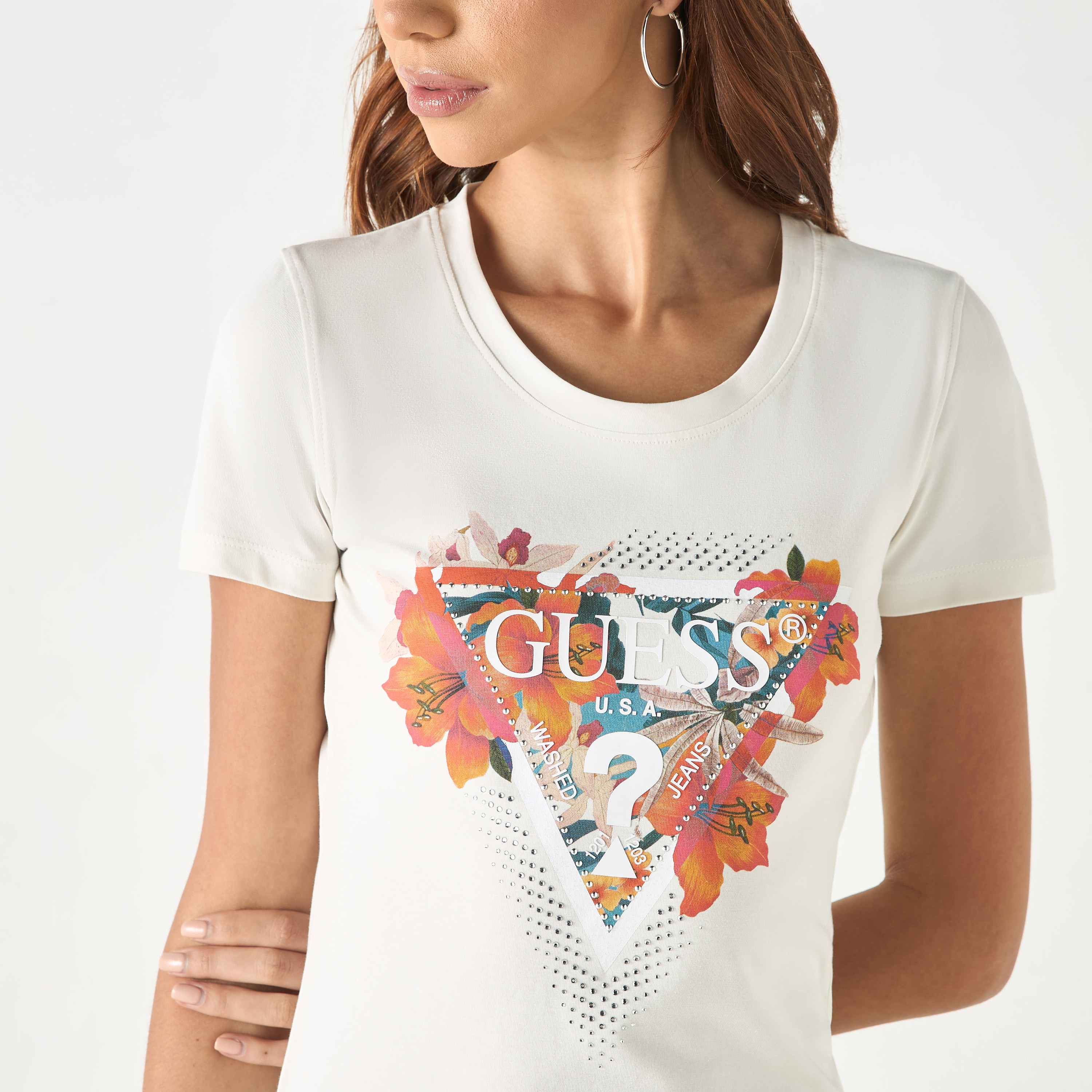 Guess Logo Print Round Neck T-shirt with Short Sleeves-women-clothing-tshirts-image-5