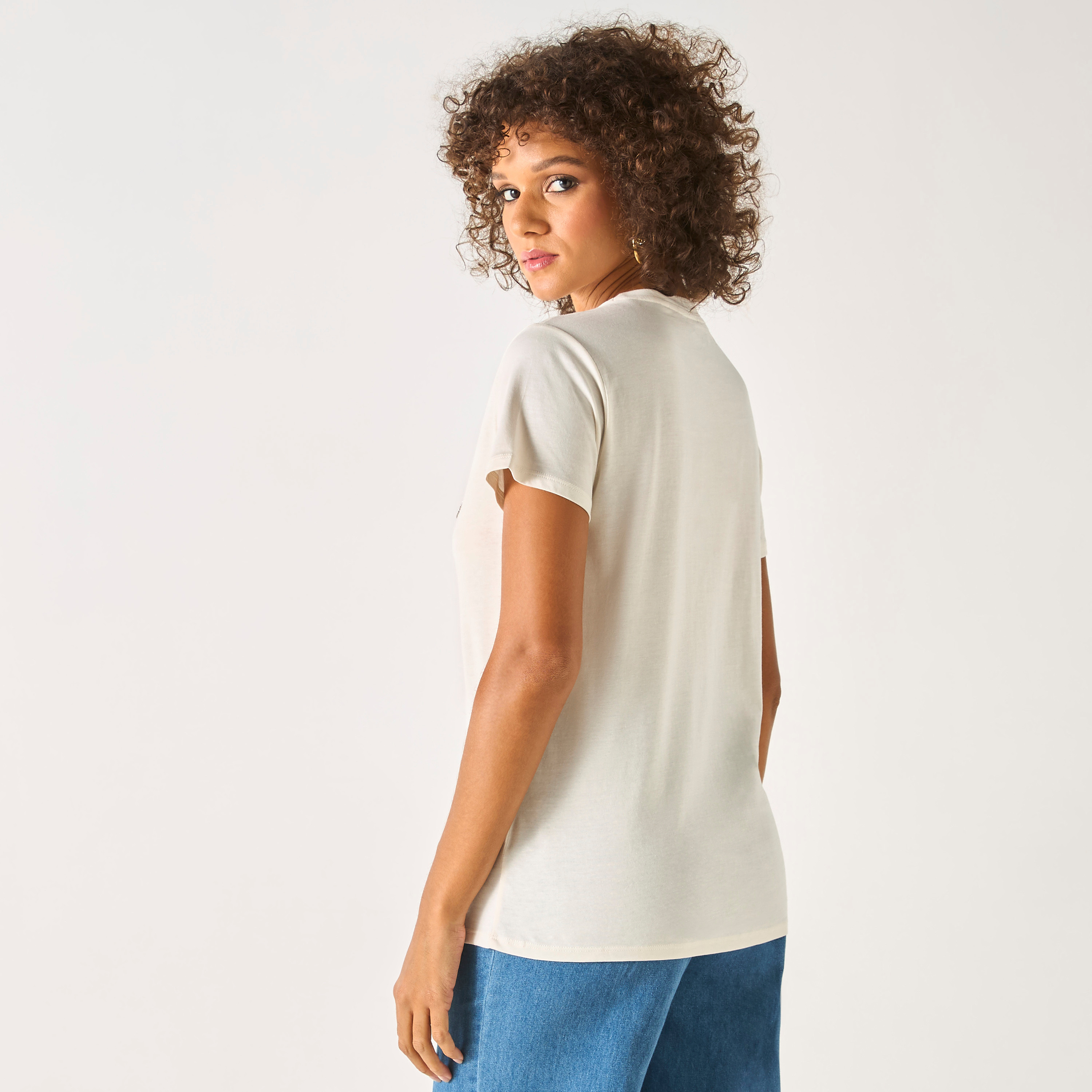 Guess Logo Embellished Round Neck T-shirt with Short Sleeves-women-clothing-tshirts-image-5