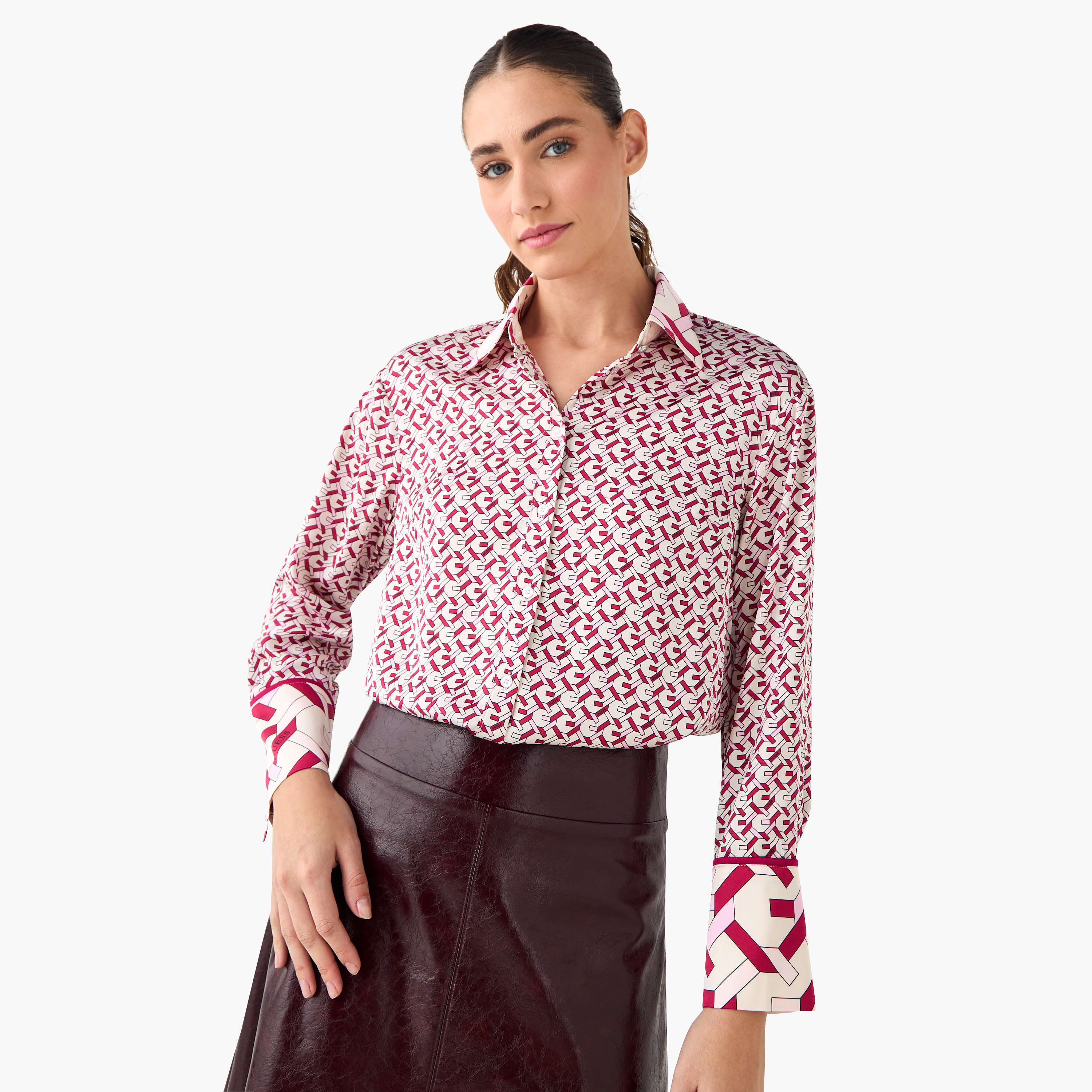 Guess Alexandra Monogram Print Shirt with Long Sleeves-women-clothing-shirtsandblouses-shirts-image-1