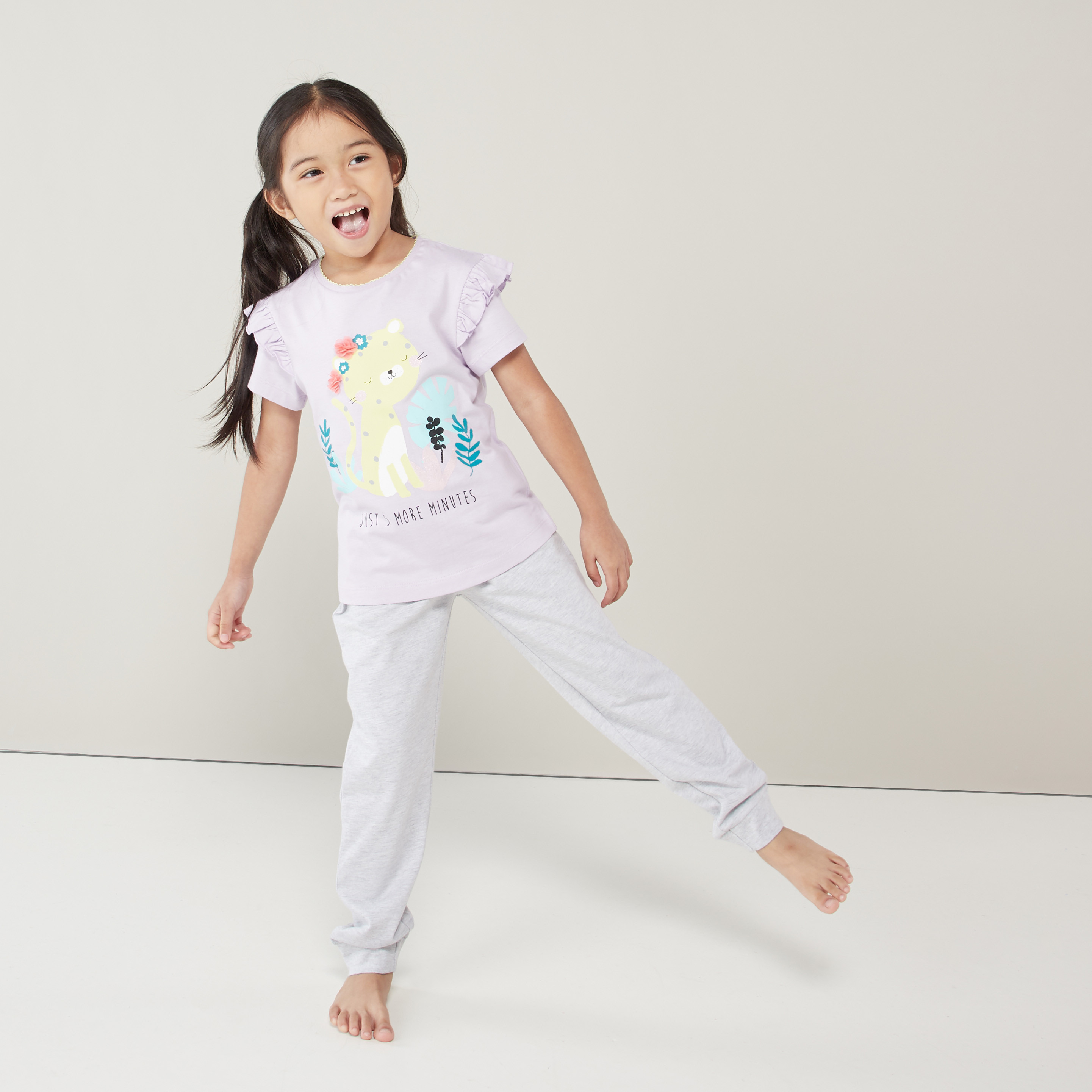 Buy Juniors Printed Round Neck Top and Full Length Pyjama Set