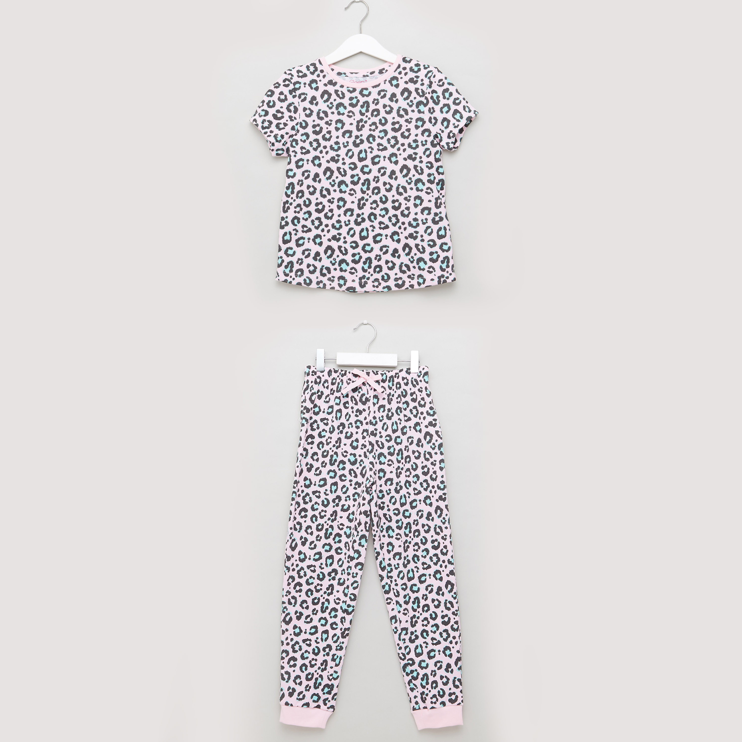 Juniors Printed Round Neck T-shirt and Pyjama Set-girls-clothing-nightwear-image-1