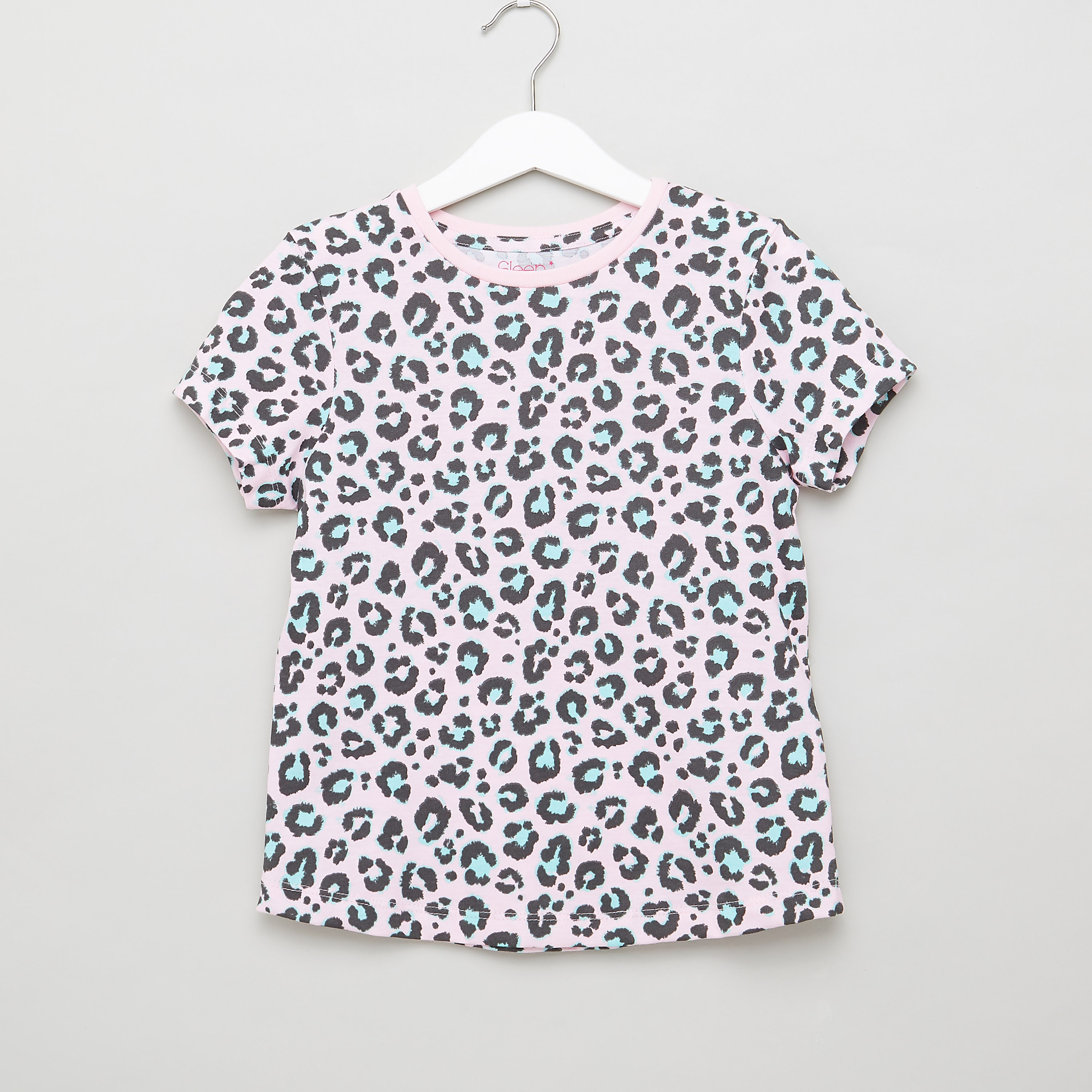 Juniors Printed Round Neck T-shirt and Pyjama Set-girls-clothing-nightwear-image-2