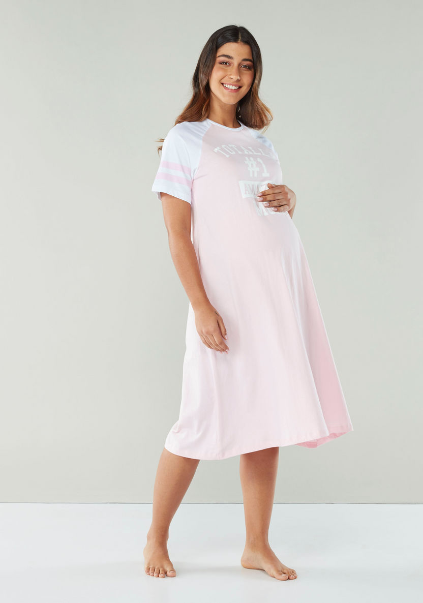 Juniors Maternity Printed Sleep Dress with Raglan Sleeves-Dresses-image-0