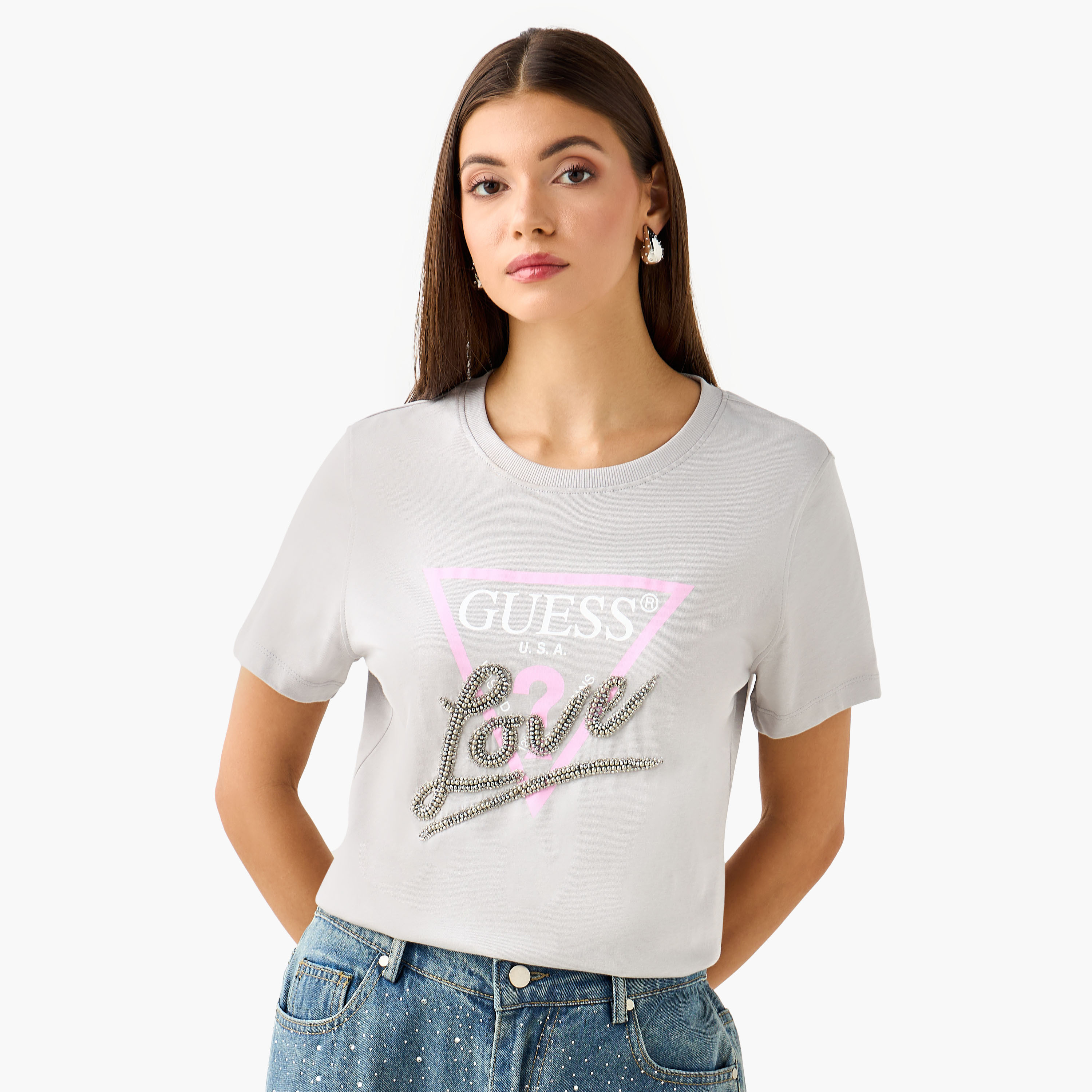 Guess Logo Print T-shirt with Short Sleeves-women-clothing-tshirts-image-1