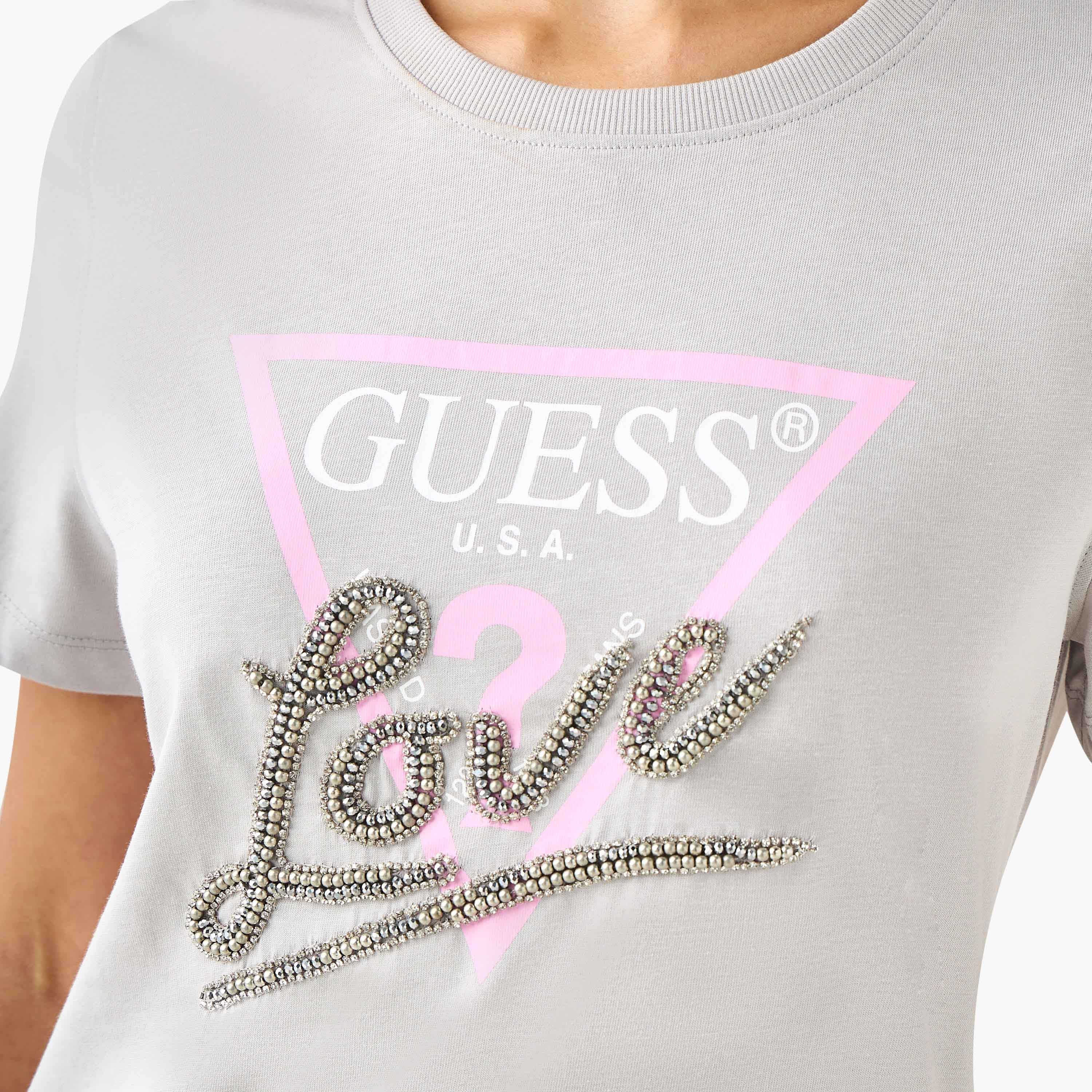 Guess Logo Print T-shirt with Short Sleeves-women-clothing-tshirts-image-6