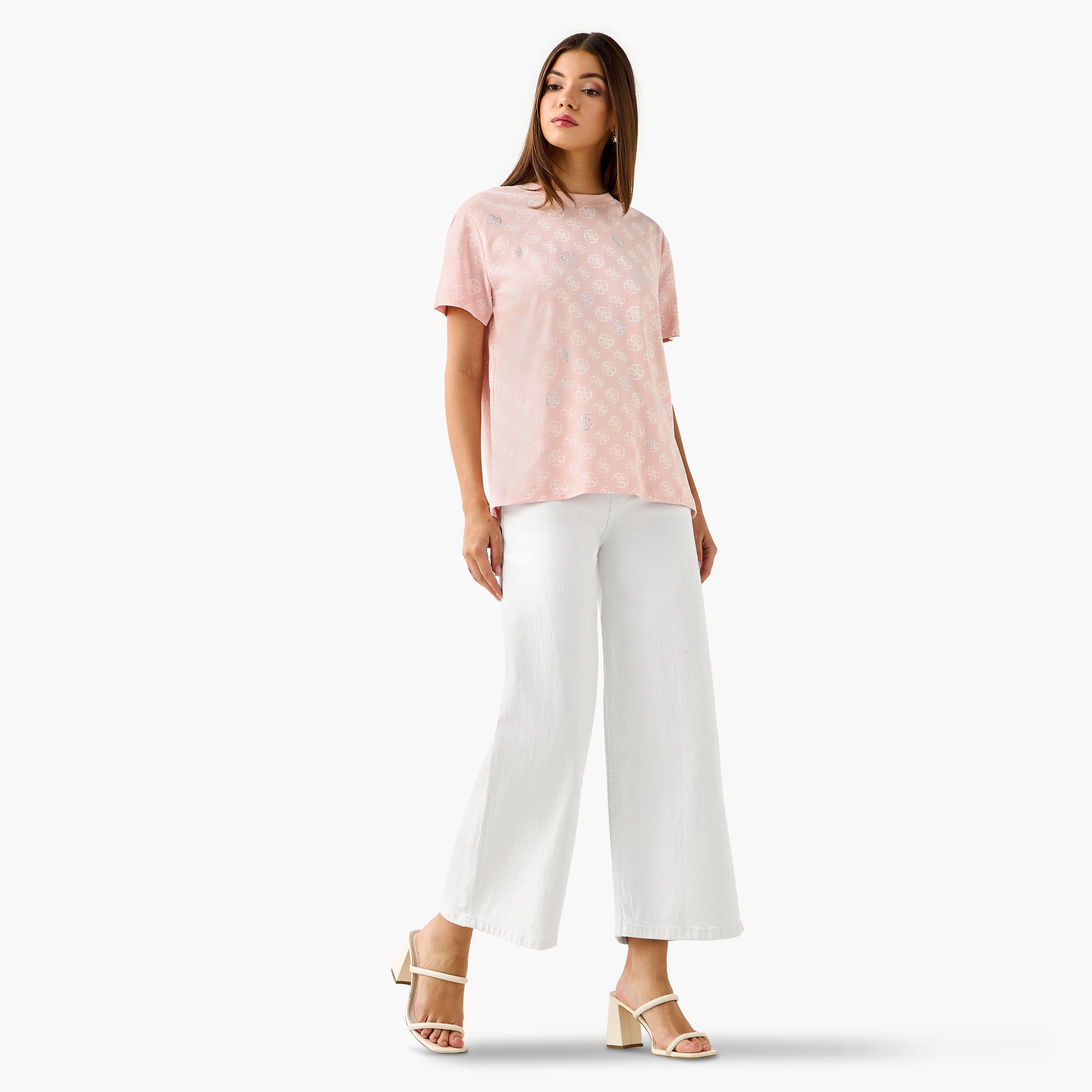 Guess Monogram Print T-shirt with Short Sleeves-women-clothing-tshirts-image-2
