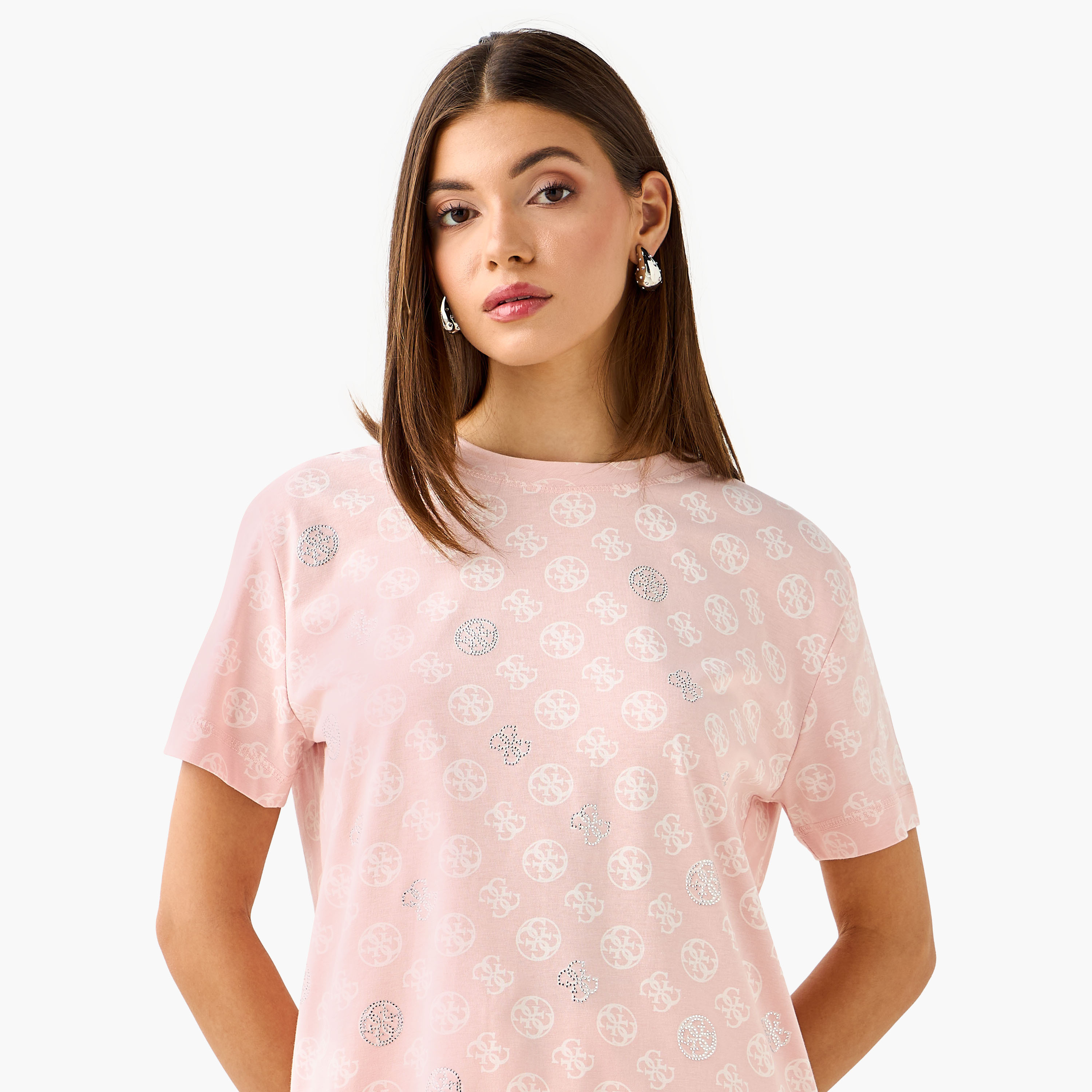 Guess Monogram Print T-shirt with Short Sleeves-women-clothing-tshirts-image-4