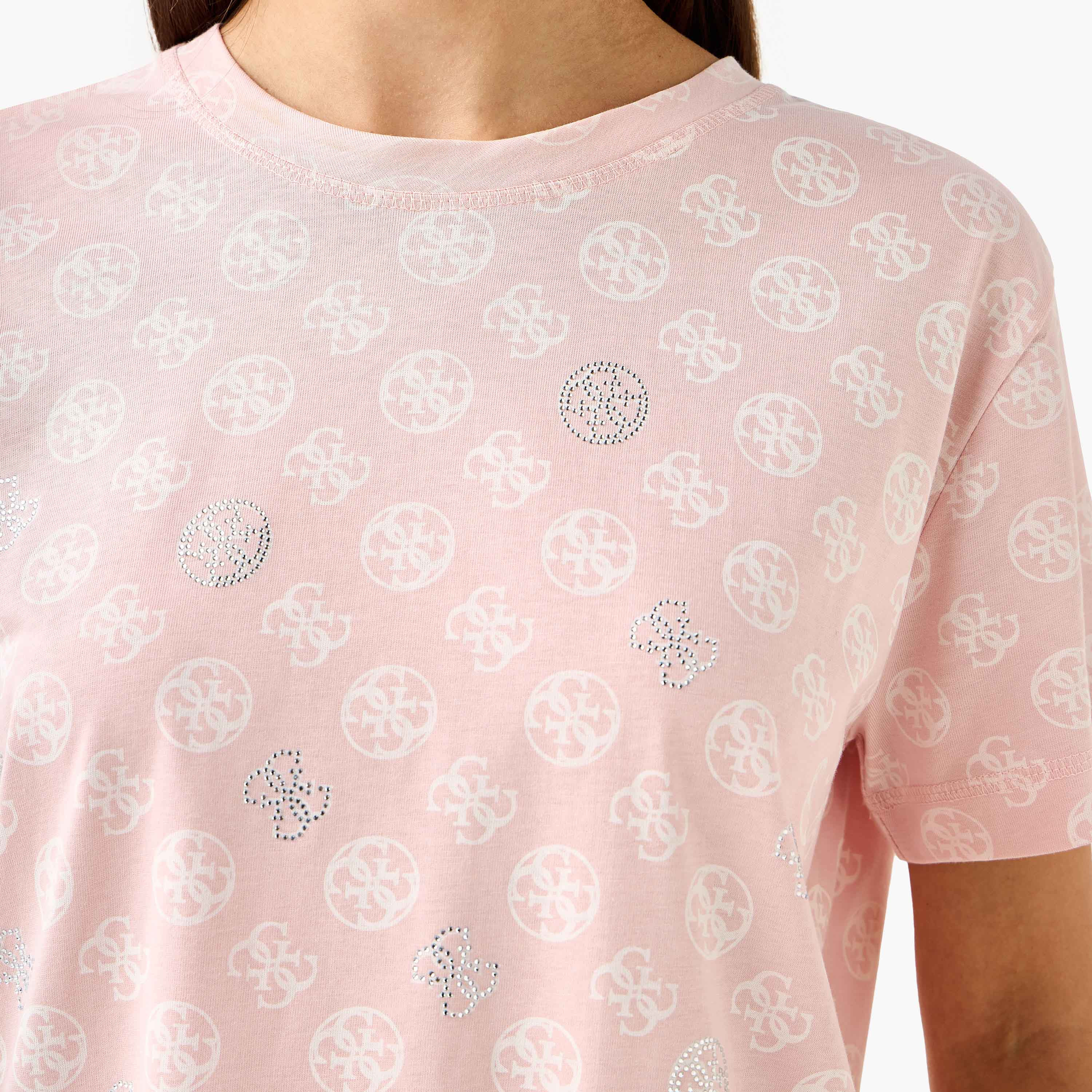 تيشيرت بطبعات مونوجرام وأكمام قصيرة من جيس-women-clothing-tshirts-image-5
