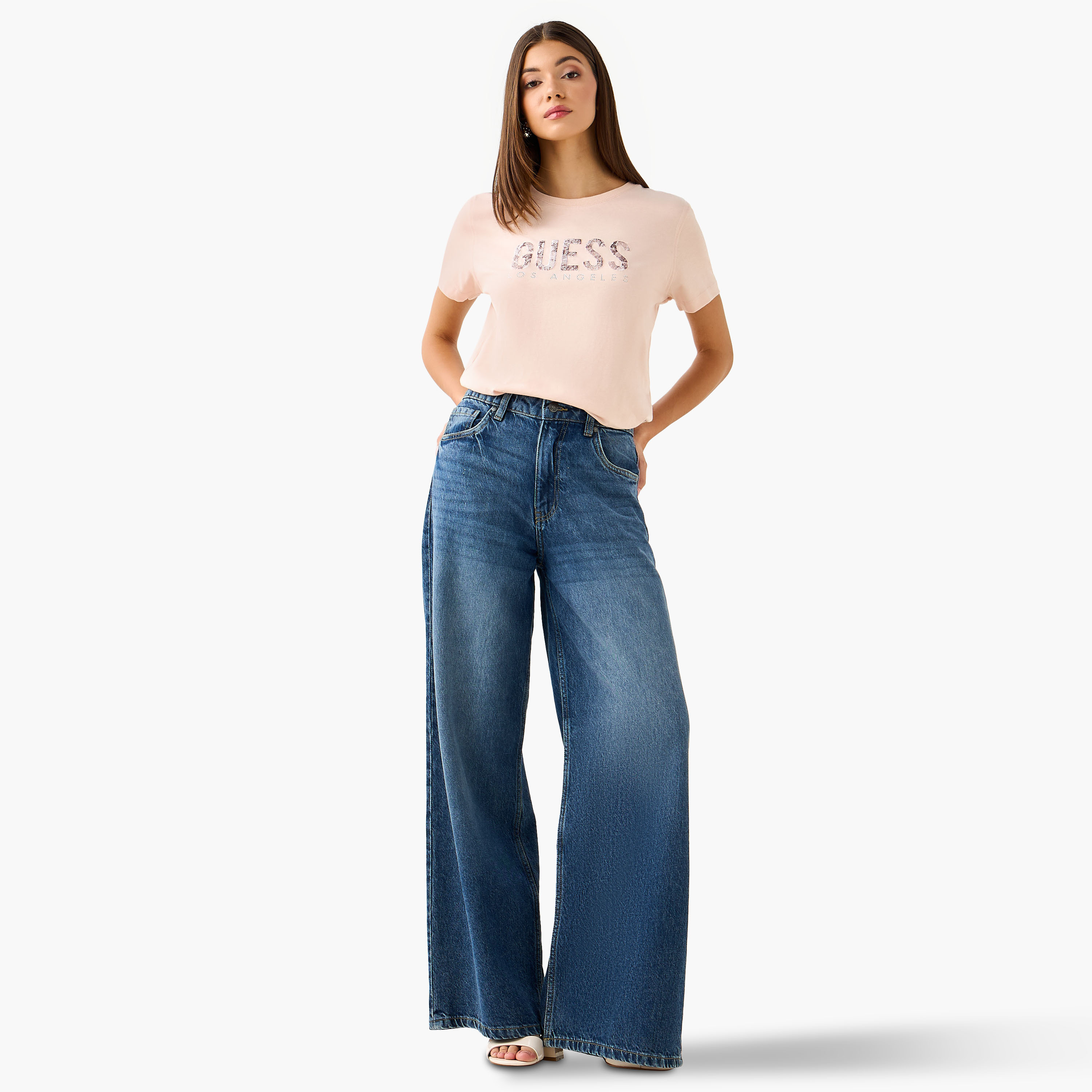 Guess Embellished Print T-shirt with Short Sleeves-women-clothing-tshirts-image-2