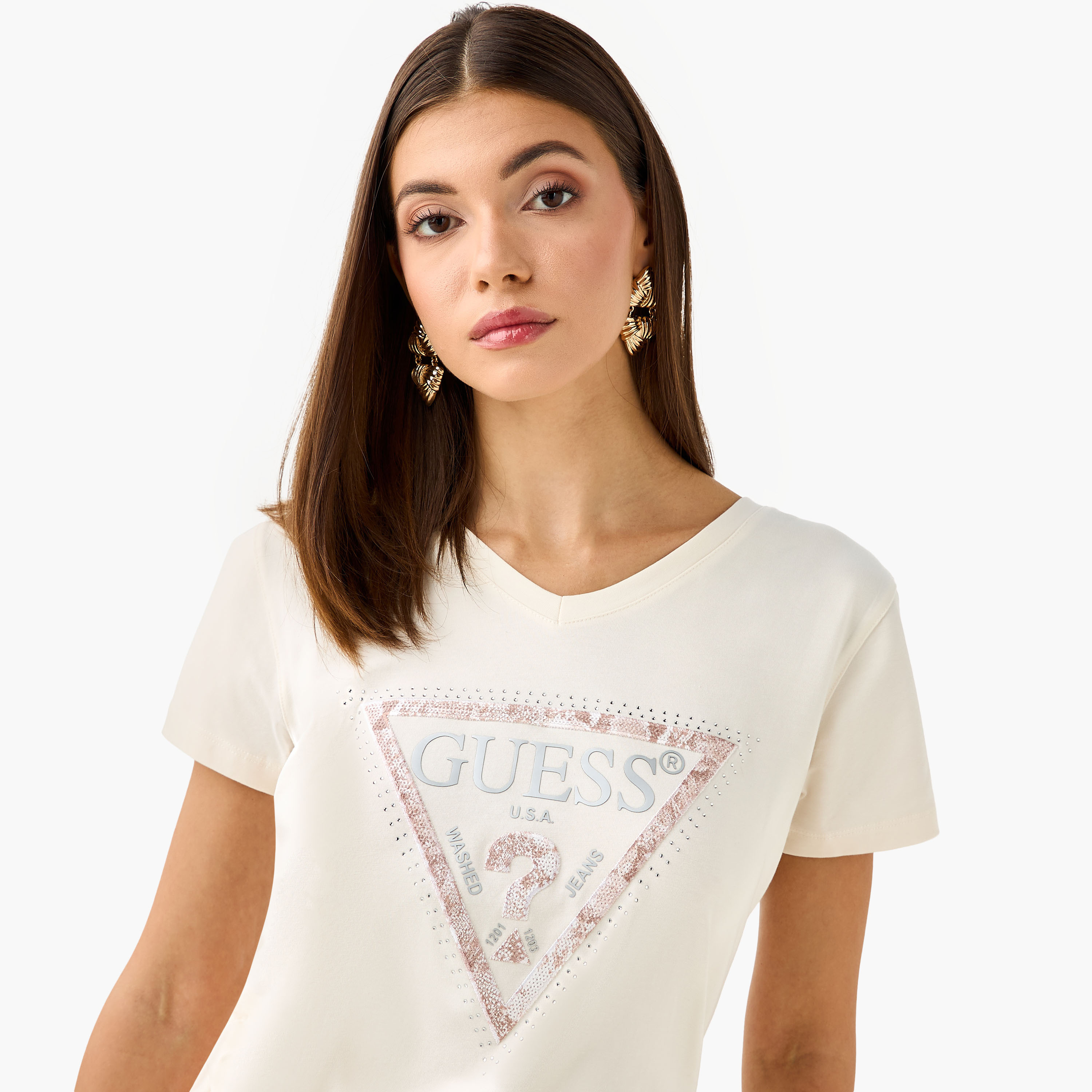 تيشيرت مزين بياقة V وأكمام قصيرة من جيس-women-clothing-tshirts-image-4