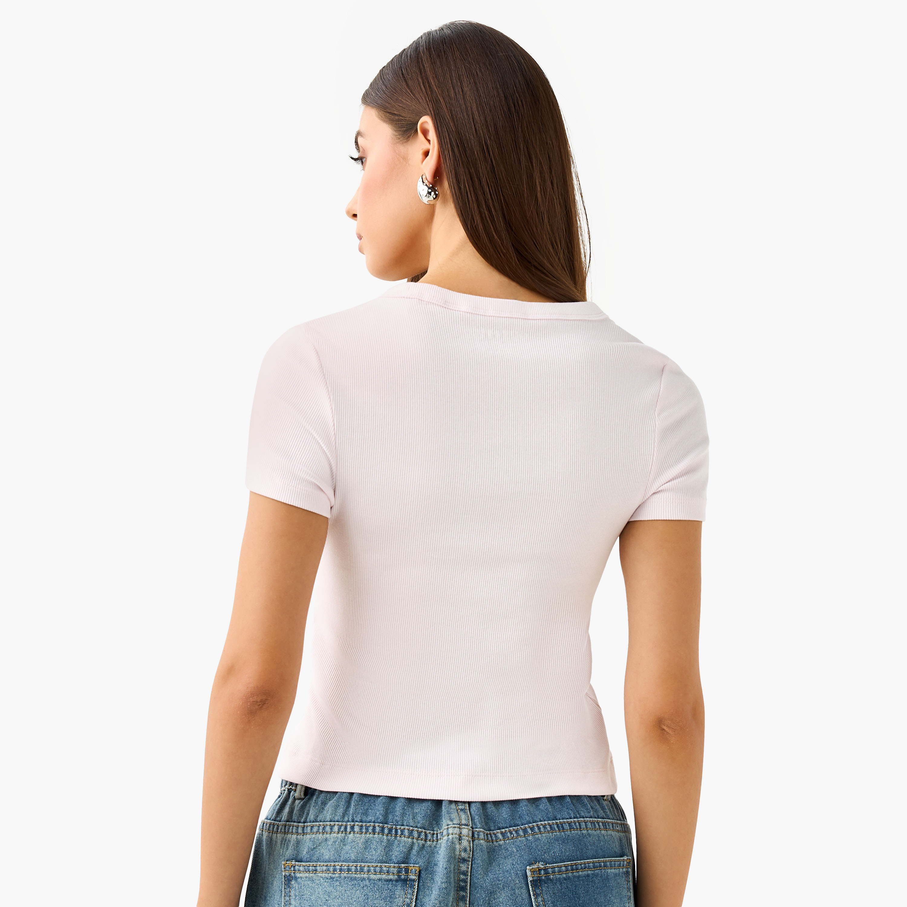 Guess Embellished Ribbed T-shirt with Short Sleeves-women-clothing-tshirts-image-3