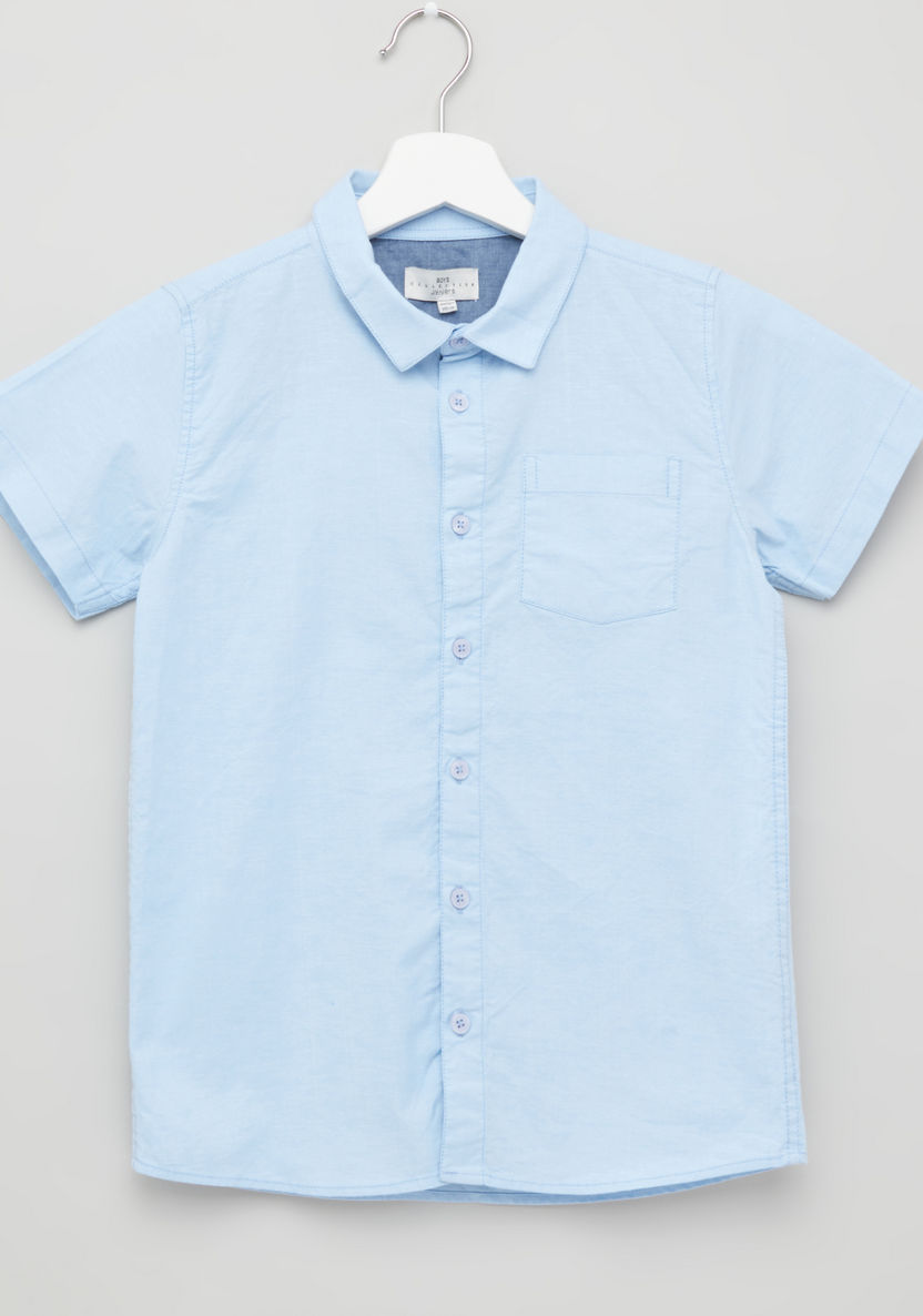 Juniors Solid Shirt with Spread Collar and Short Sleeves-Shirts-image-0