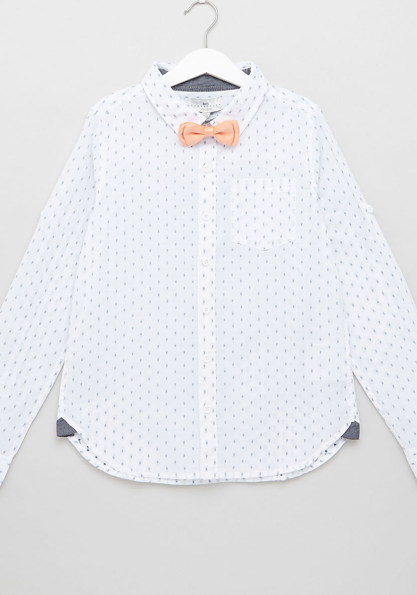 Juniors All-Over Print Shirt with Bow Applique Detail-Shirts-image-0