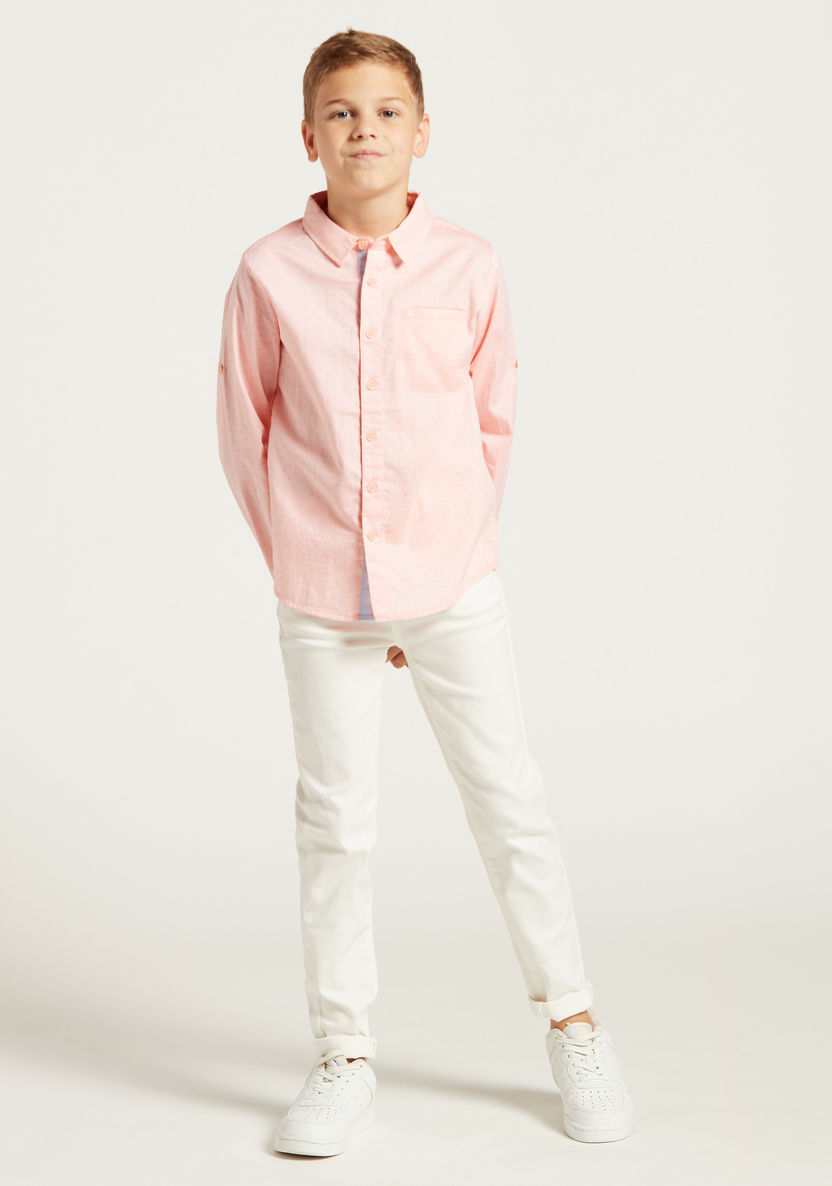 Juniors All-Over Print Shirt with Spread Collar and Long Sleeves-Shirts-image-0