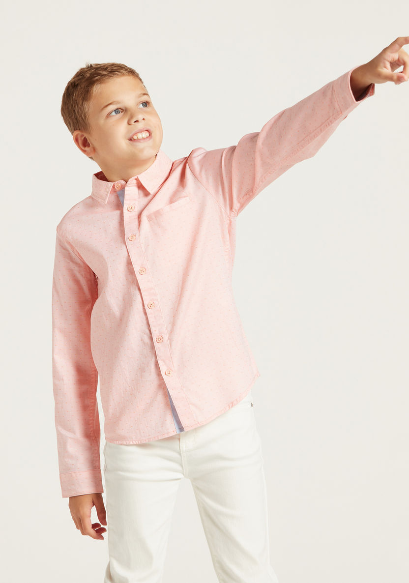 Juniors All-Over Print Shirt with Spread Collar and Long Sleeves-Shirts-image-1