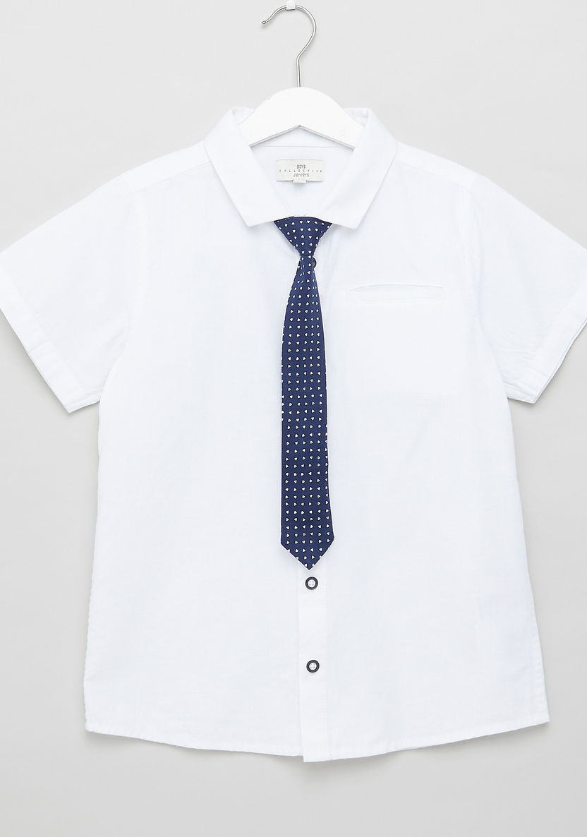 Juniors Solid Shirt with Tie and Short Sleeves-Shirts-image-0