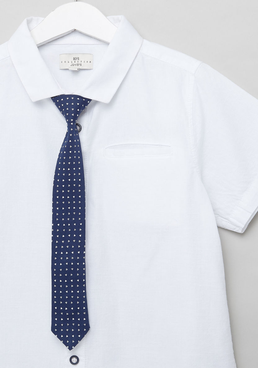 Juniors Solid Shirt with Tie and Short Sleeves-Shirts-image-1
