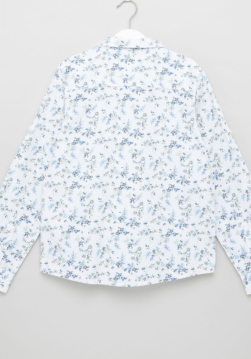 Juniors All Over Floral Print Shirt with Long Sleeves and Bow Tie-Shirts-image-2