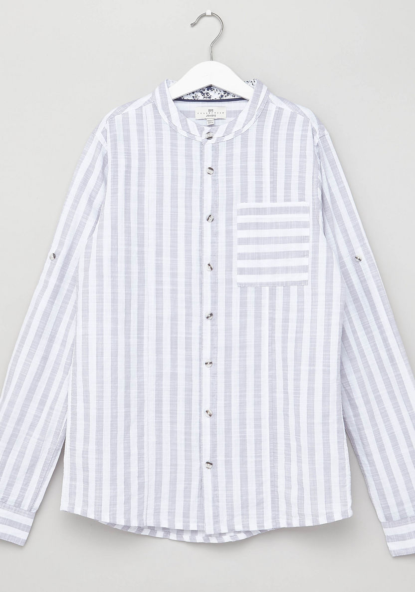 Juniors Striped Shirt with Henley Neck and Long Sleeves-Shirts-image-0