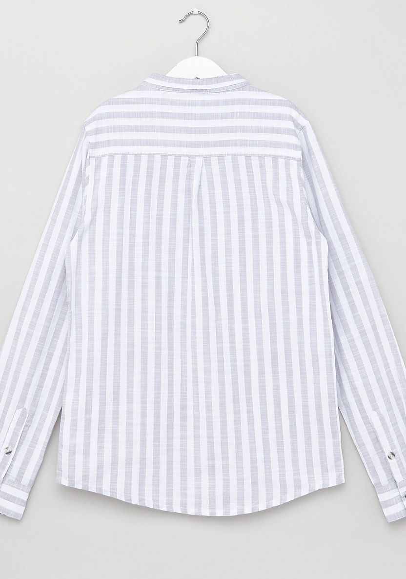 Juniors Striped Shirt with Henley Neck and Long Sleeves-Shirts-image-2