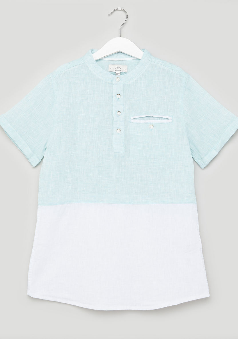 Juniors Cut and Sew Shirt with Henley Neck and Pocket Detail-Shirts-image-0