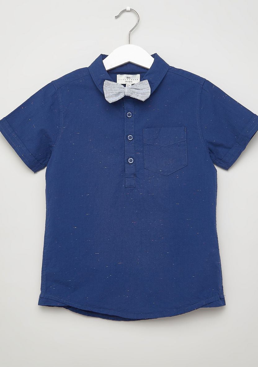 Juniors Textured Shirt with Short Sleeves and Chest Pocket-Shirts-image-0