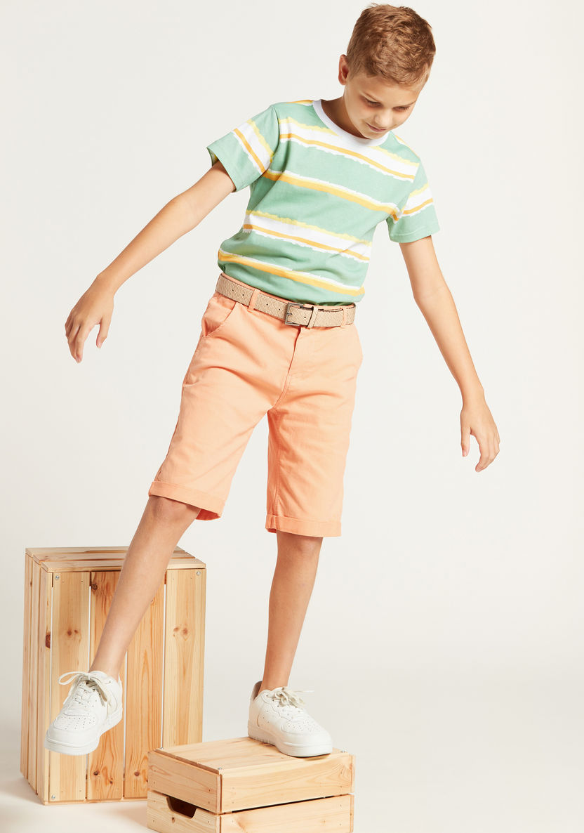 Juniors Solid Shorts with Pocket Detail and Belt Loops-Shorts-image-0