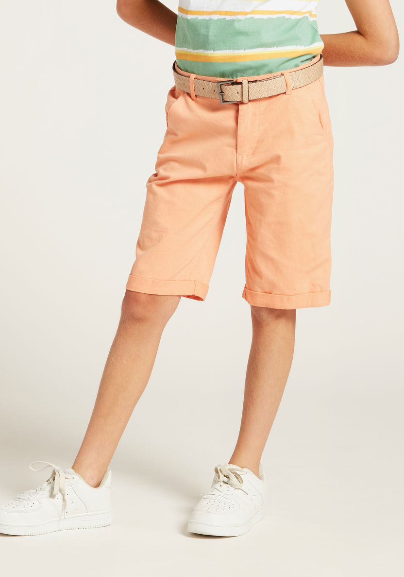 Juniors Solid Shorts with Pocket Detail and Belt Loops-Shorts-image-1