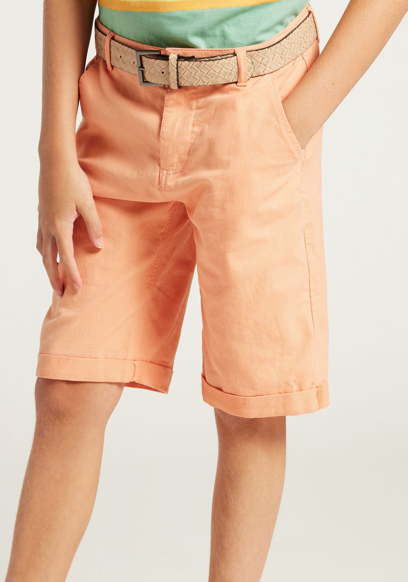 Juniors Solid Shorts with Pocket Detail and Belt Loops-Shorts-image-2