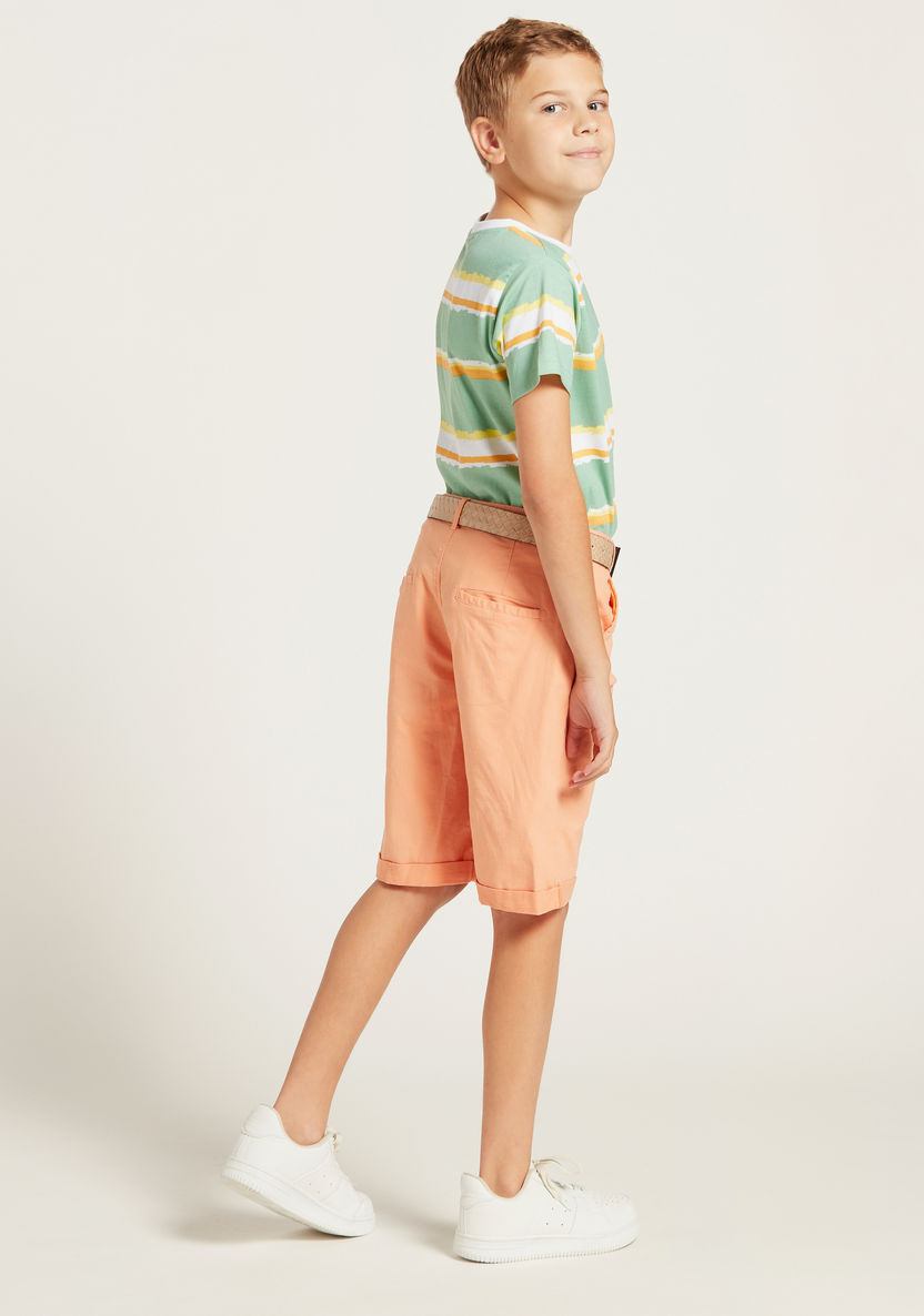 Juniors Solid Shorts with Pocket Detail and Belt Loops-Shorts-image-3