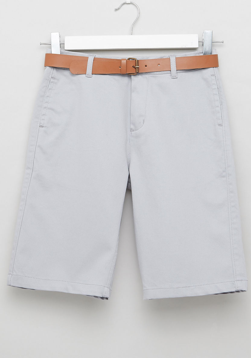 Juniors Textured Shorts with Pocket Detail and Belt-Shorts-image-0