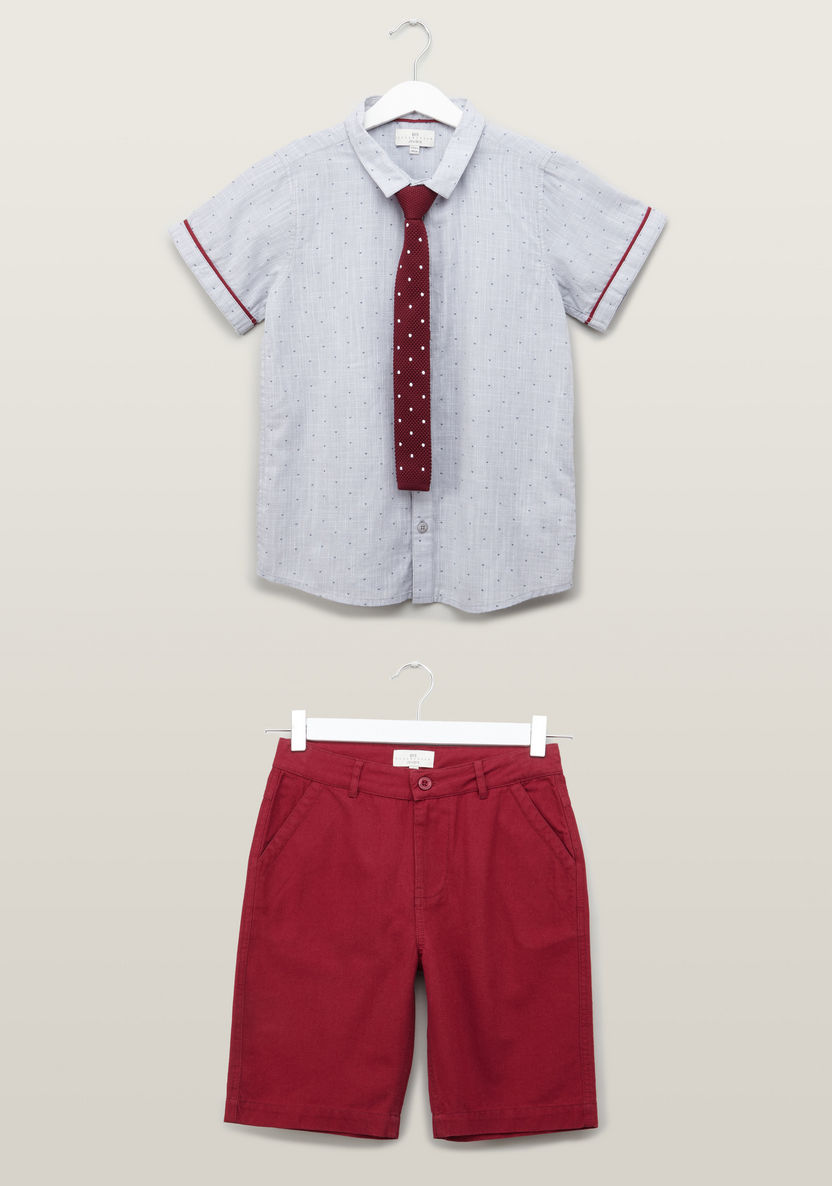 Juniors Textured Short Sleeves Shirt with Pocket Detail Shorts-Clothes Sets-image-0