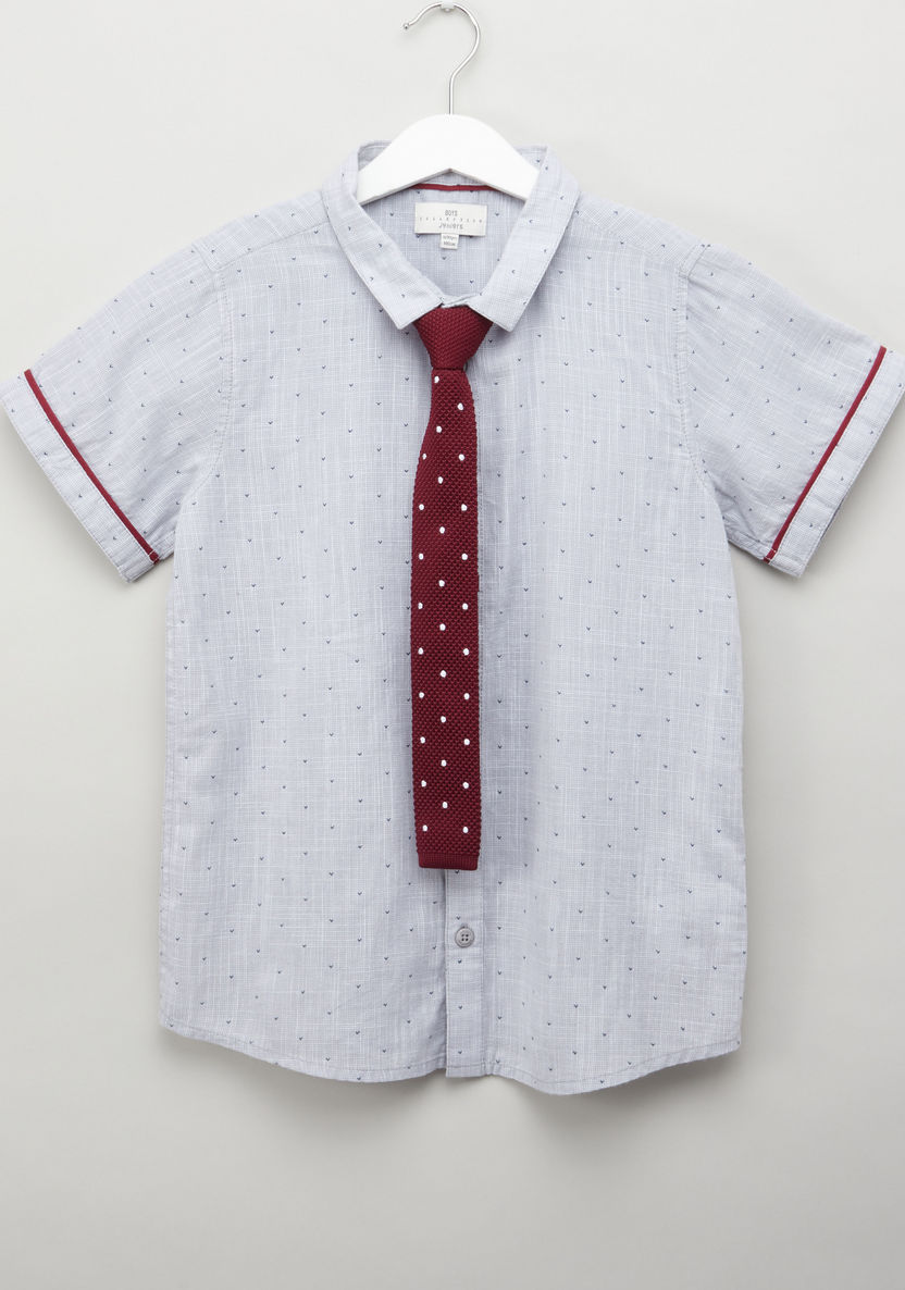 Juniors Textured Short Sleeves Shirt with Pocket Detail Shorts-Clothes Sets-image-1