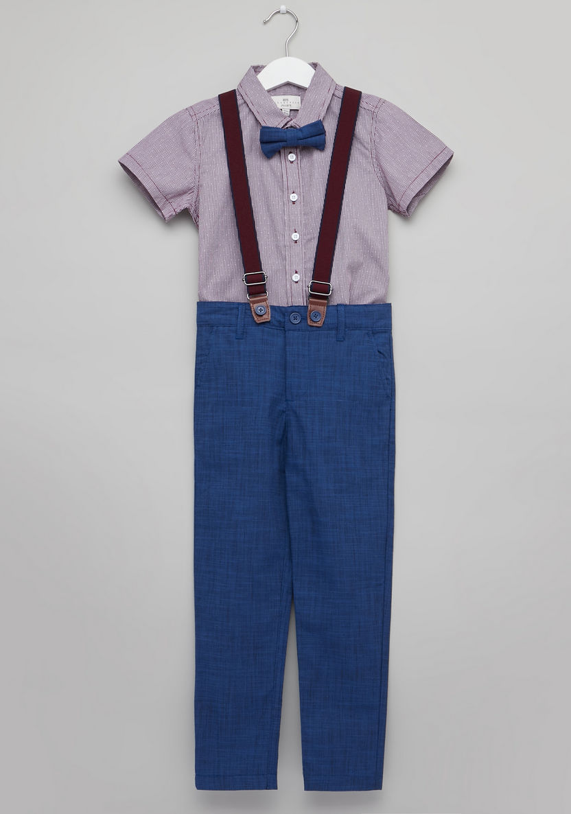 Juniors Printed Short Sleeves Shirt with Pocket Detail and Suspenders-Clothes Sets-image-0