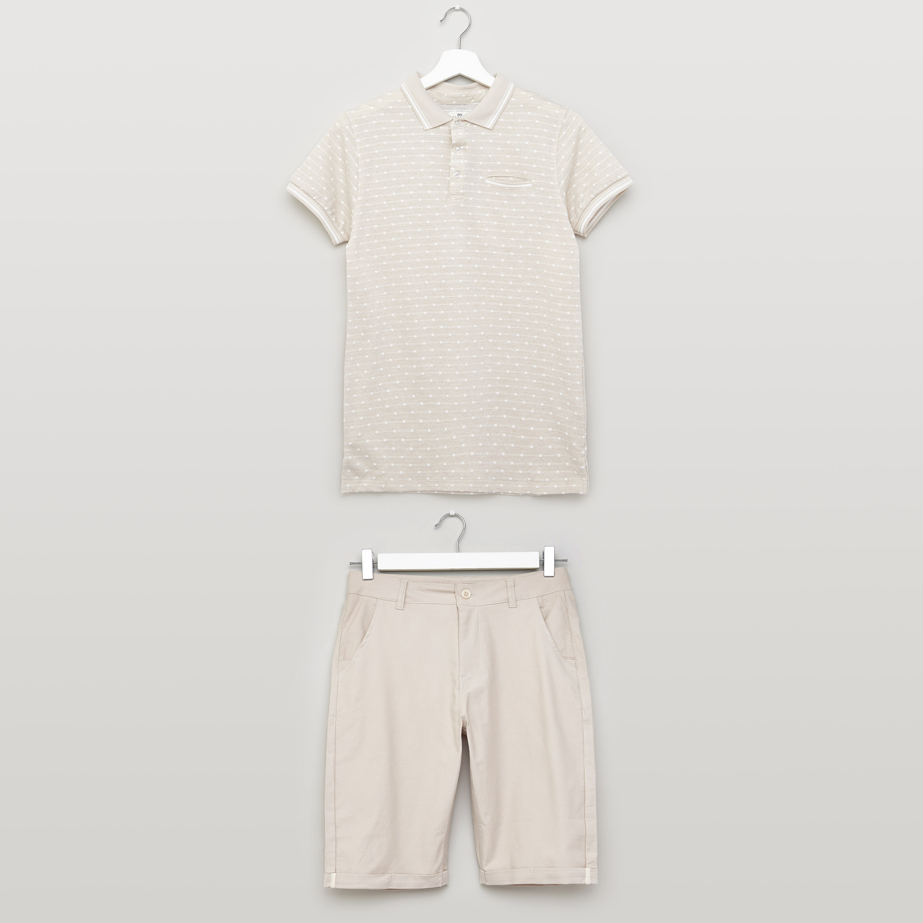 Juniors Printed Polo T-shirt and Solid Shorts Set-boys-clothing-setsandcoords-image-1