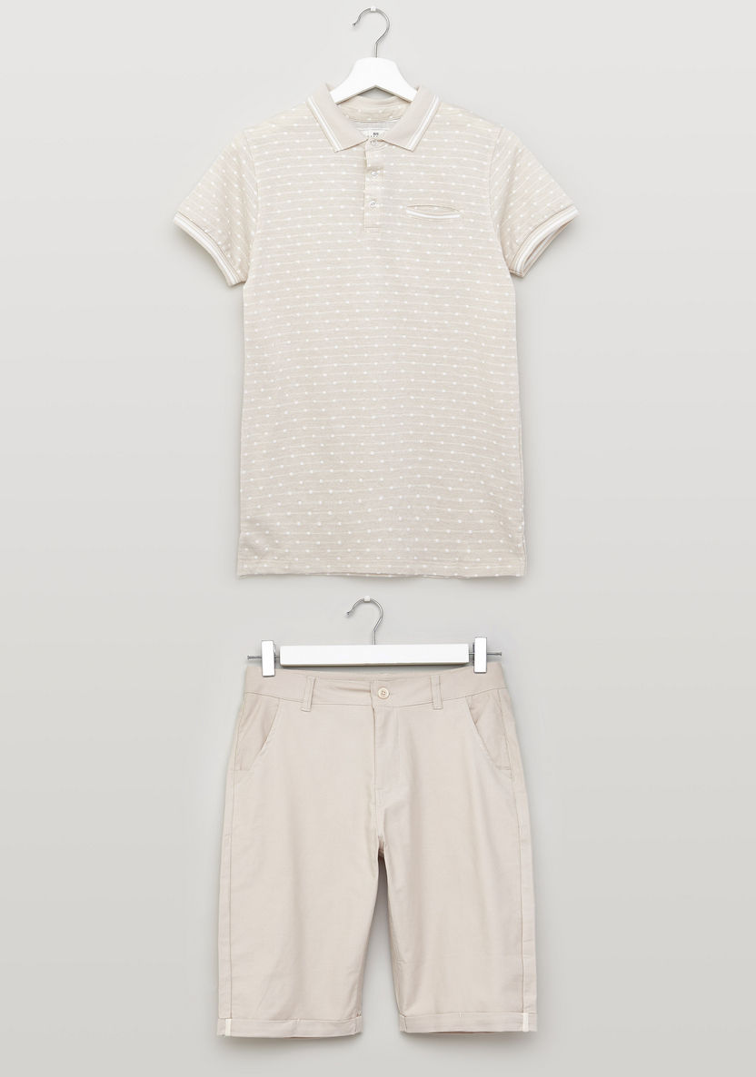 Juniors Printed Polo T-shirt and Solid Shorts Set-Clothes Sets-image-0