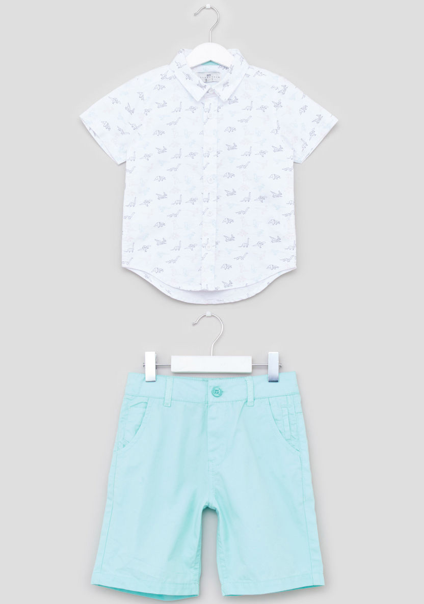 Juniors Dinosaur Print Shirt and Pocket Detail Shorts-Clothes Sets-image-0