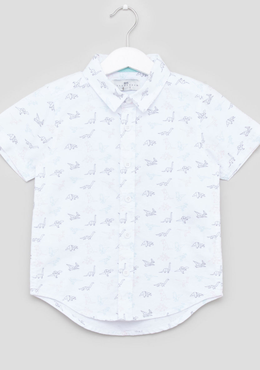 Juniors Dinosaur Print Shirt and Pocket Detail Shorts-Clothes Sets-image-1