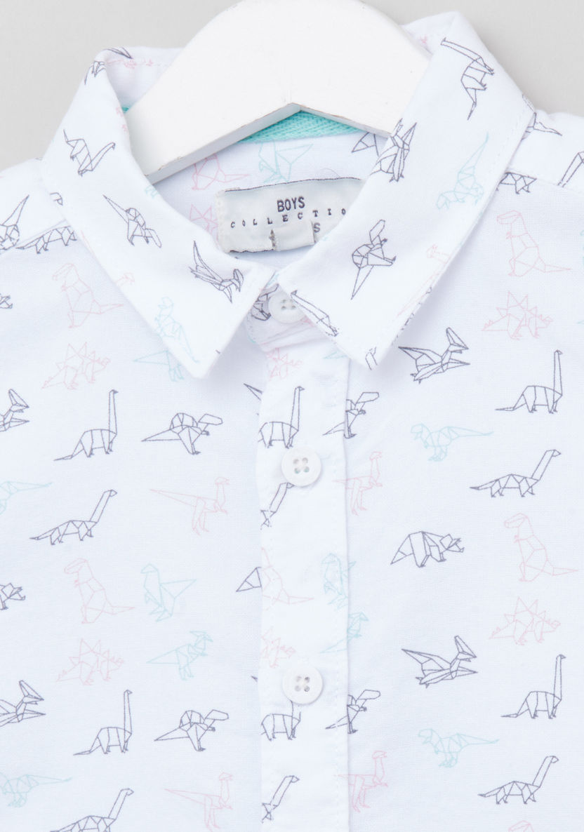 Juniors Dinosaur Print Shirt and Pocket Detail Shorts-Clothes Sets-image-2