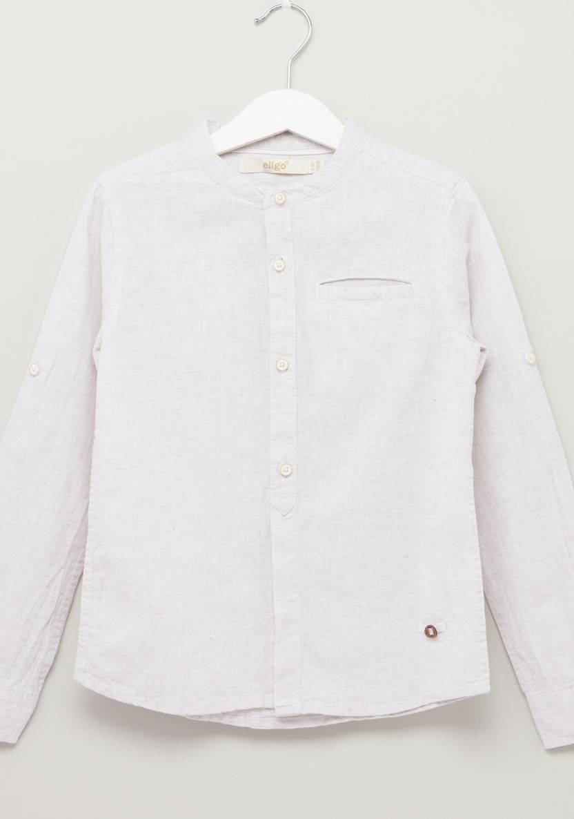 Eligo Textured Shirt with Mandarin Collar and Long Sleeves-Shirts-image-0