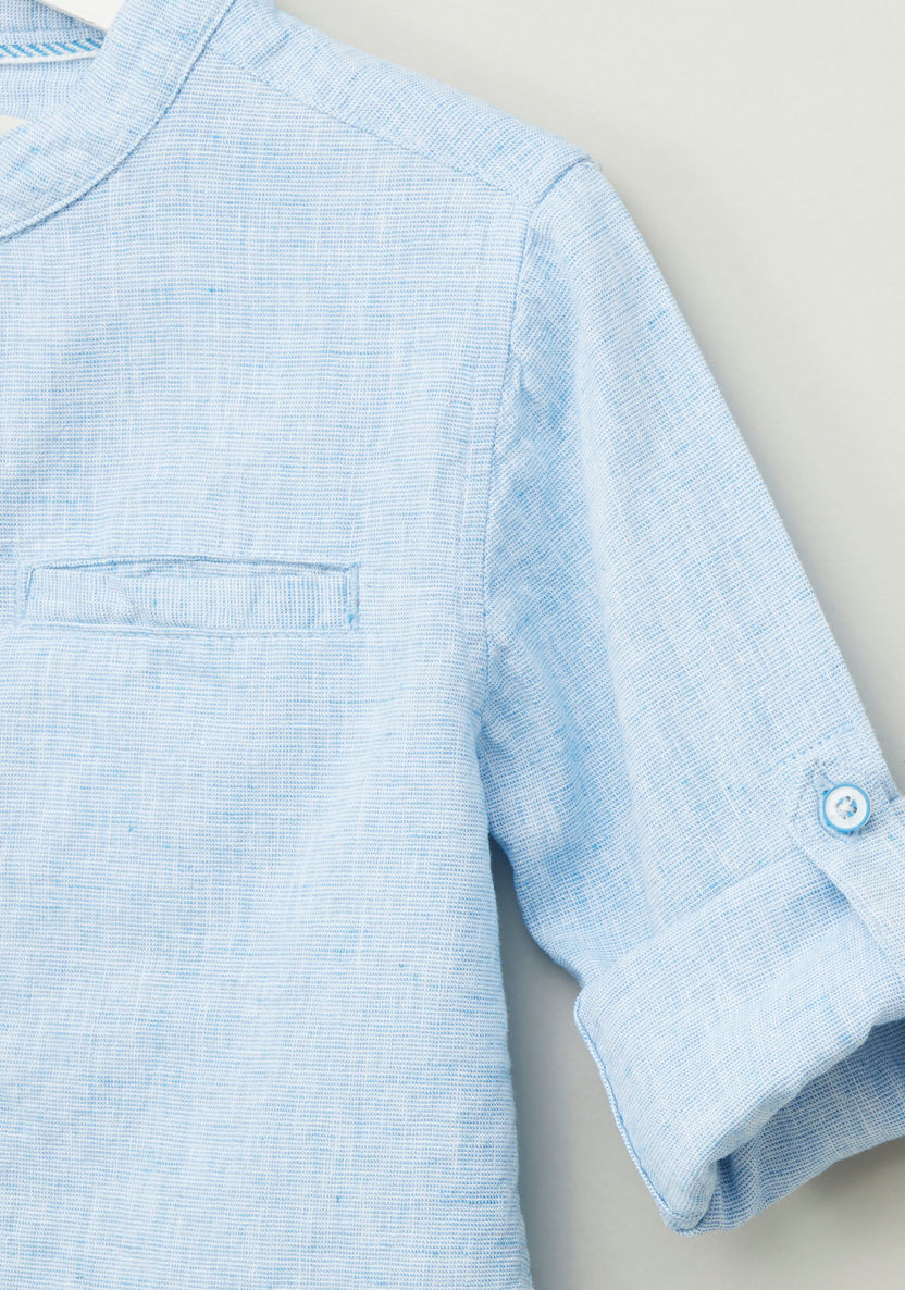 Eligo Textured Shirt with Mandarin Collar and Long Sleeves-Shirts-image-1