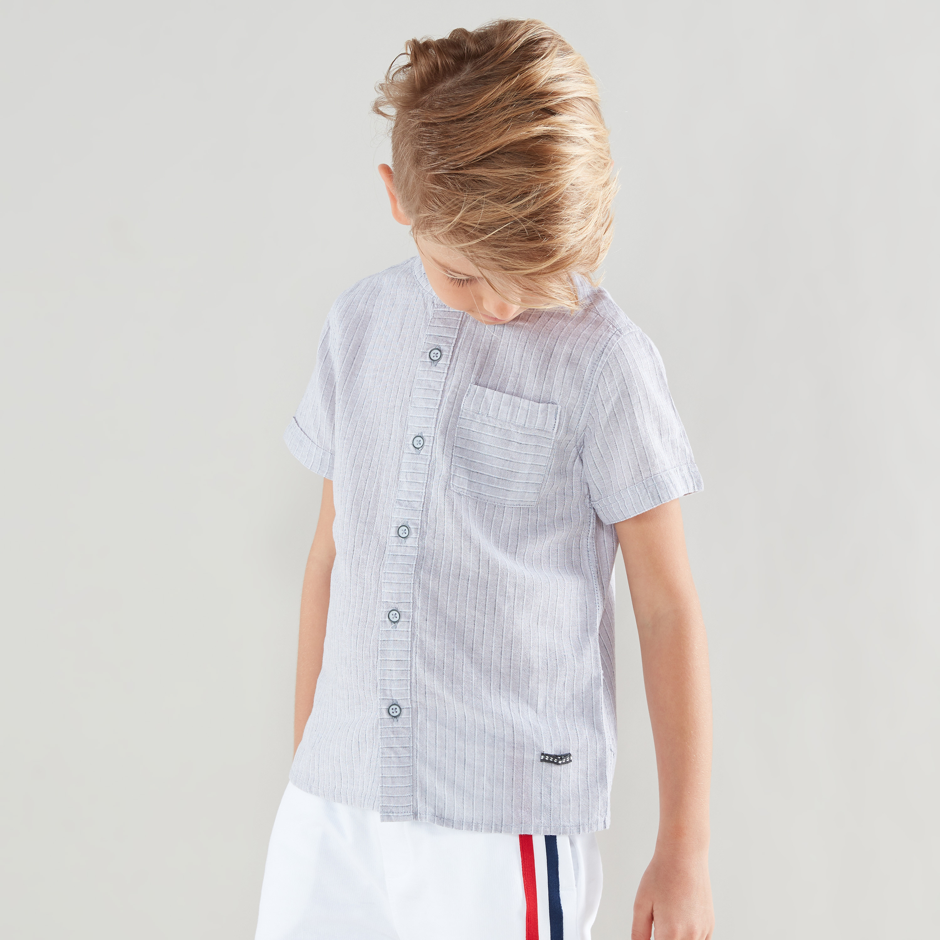 Eligo Striped Shirt with Henley Neck and Pocket-boys-clothing-shirts-image-1